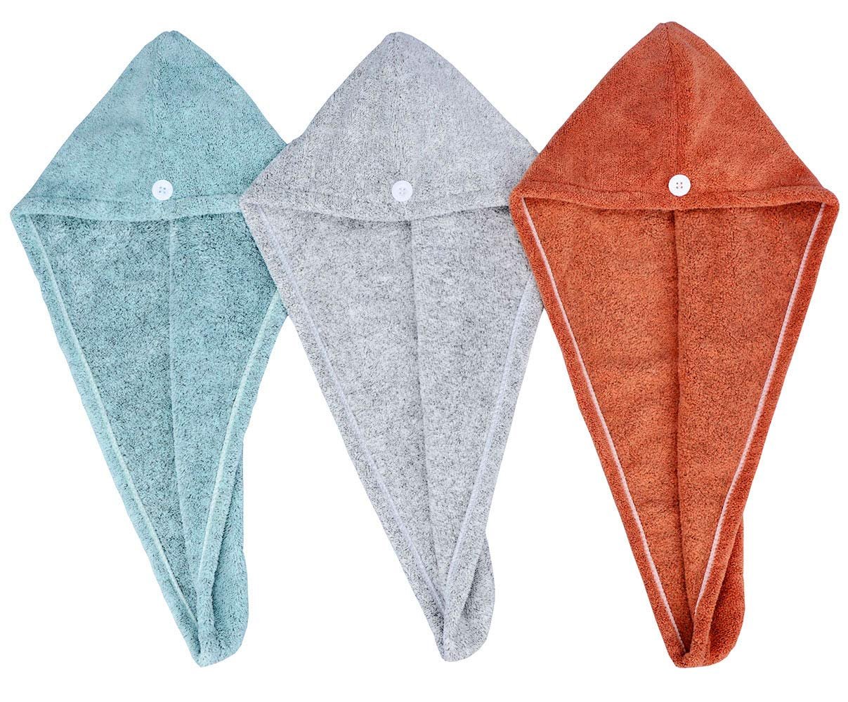 HOPESHINE Hair Towel Twist Microfiber Bamboo Fabric Women’s Soft Shower Towels for CurlyHair Turban Wrap Drying Cap Great Gift for Girls 3-Pack