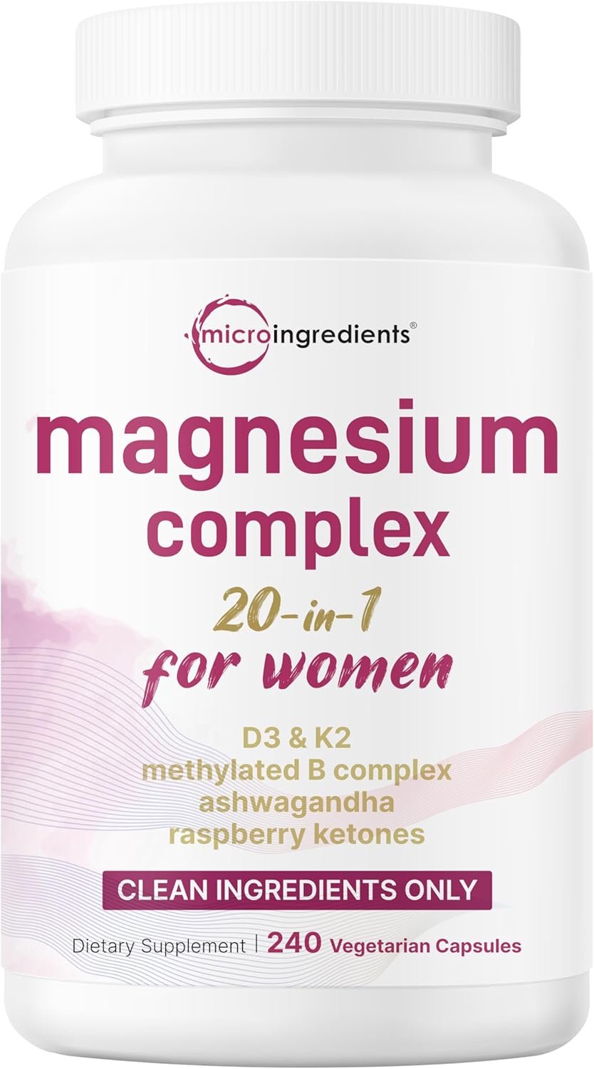 Magnesium Complex for Women, 240 Vegetarian Capsules | 20-in-1 Formula – Magnesium Blend with Vitamin D3, K2, Ashwagandha & More | Filler Free, Non-GMO