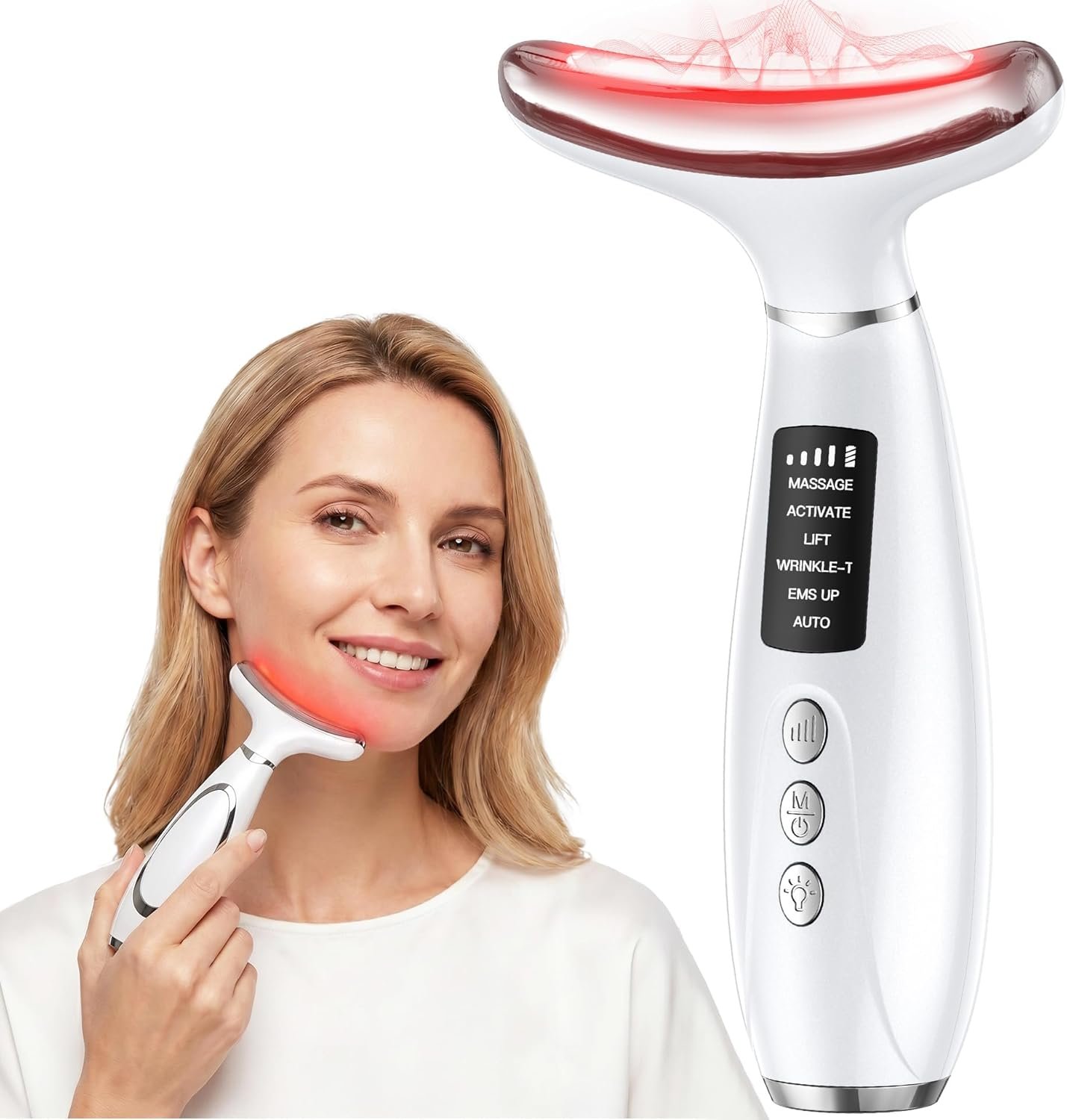 Red Light Therapy for Face & Neck, Face Massager Tool for Anti-Aging, Skin Facial Sculptor, 7-Color LED Phototherapy Device with Lifting, Heat & Vibration, Firming, Rechargeable Beauty Tool