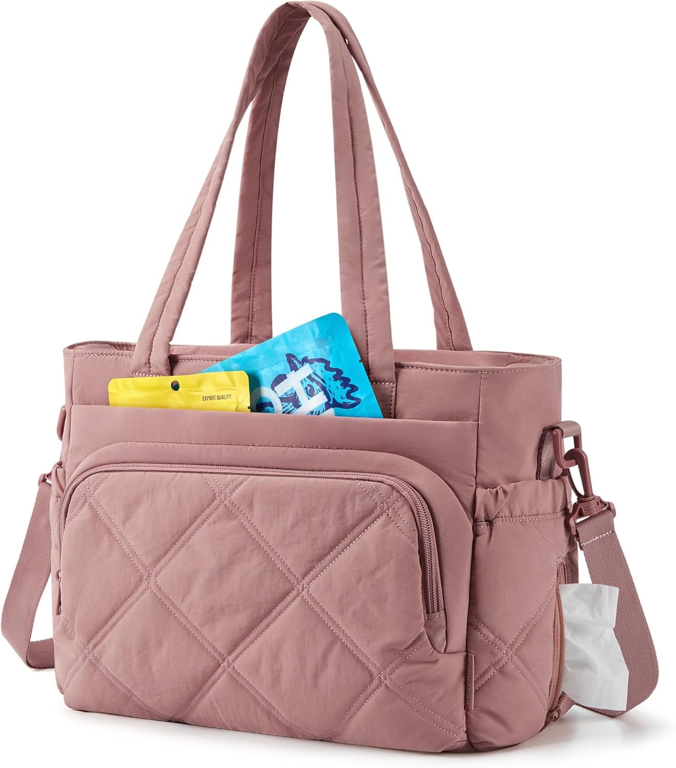 BAGSMART Lunch Bag Women Large Lunch Box Insulated Tote Bag with Multi-Pockets Quilted Puffy Tote for Work, Outdoors