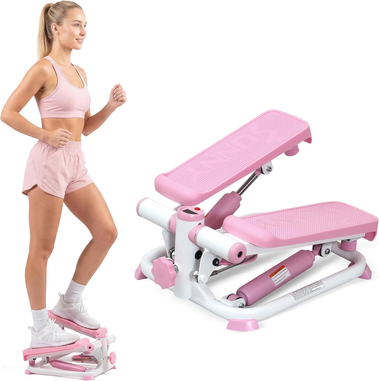 Sunny Health & Fitness Mini Steppers with Digital Monitor and Resistance Bands, Compact Low-Impact Cardio Machines for Home Workouts