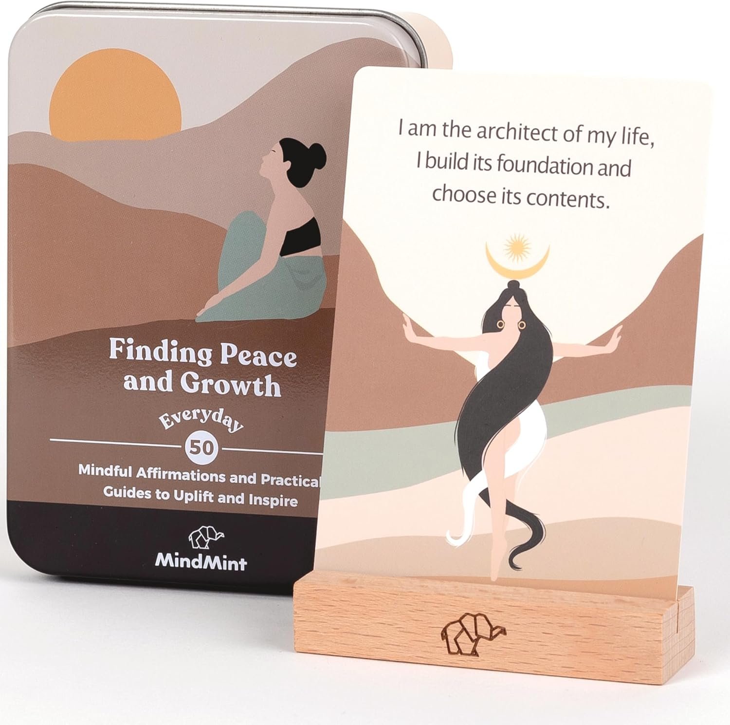 Daily Positive Affirmation Cards for Women – 50 Mindfulness Meditation Cards for Self Care in Tin Box with Wooden Stand – Motivational & Inspirational Gifts for Women, Best Friend, Sister
