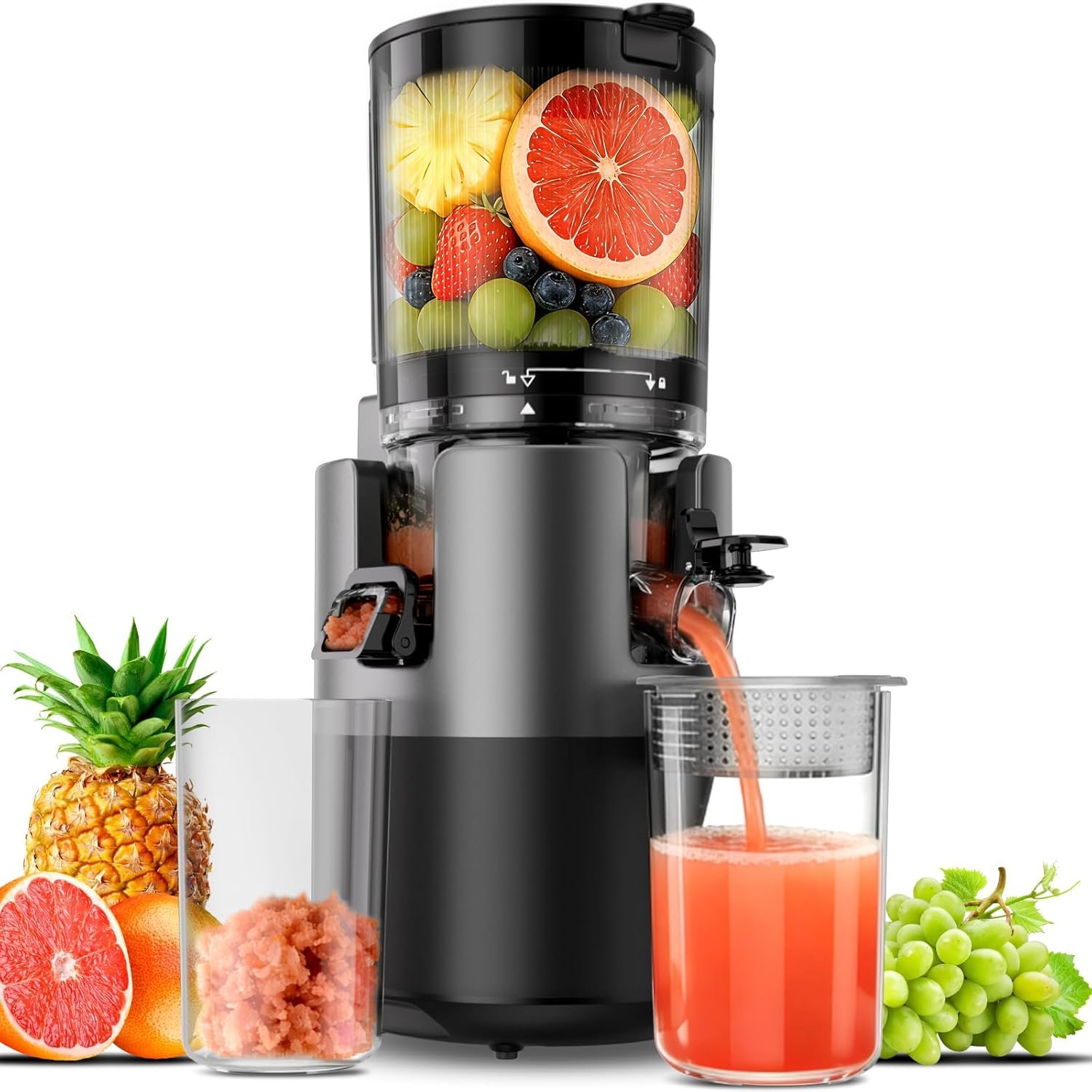 Juicer Machines, Cold Press Juicer with 6″ Extra Wide Chute, 90oz Capacity, Powerful AC Brushless Motor, High Juice Yield, Quiet Low db, BPA-Free Juicer Press For Whole Vegetables & Fruits