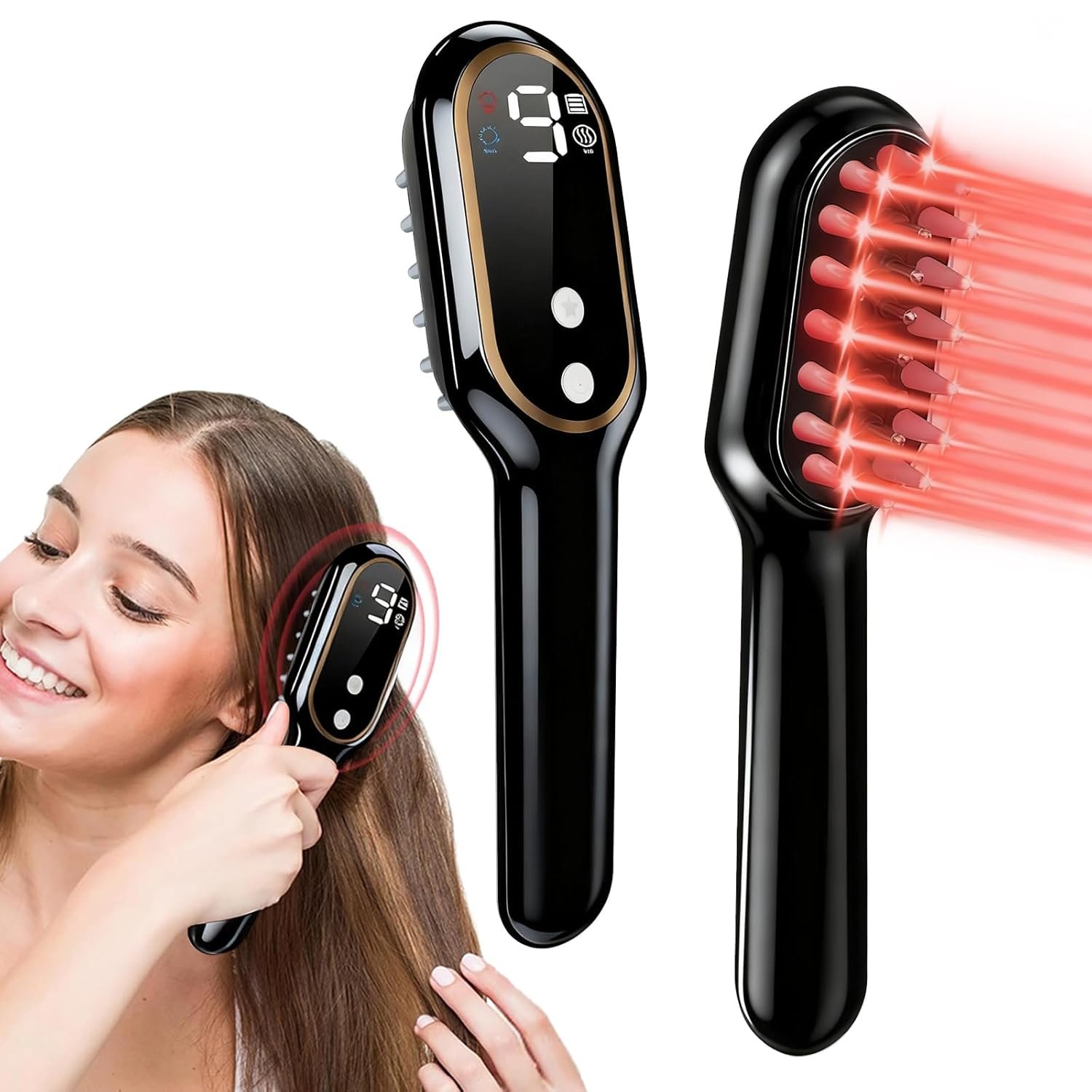 Laser Hair Growth Comb for Men & Women, FDA Cleared Red Light Therapy Device for Thinning Hair, Scalp Massager for Fuller, Stronger Hair, Black
