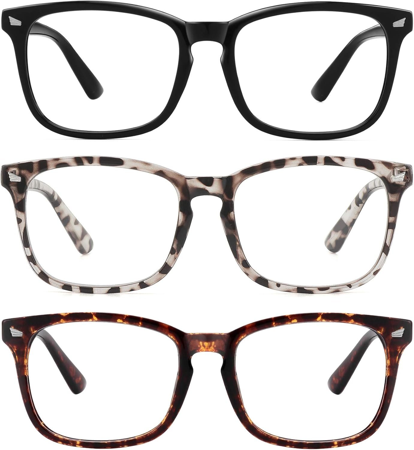 MEETSUN Blue Light Blocking Glasses, Anti Eye Strain Headache (Sleep Better),Computer Reading Glasses UV400 Transparent Lens (Black+Leopard+Tortoise, 53)
