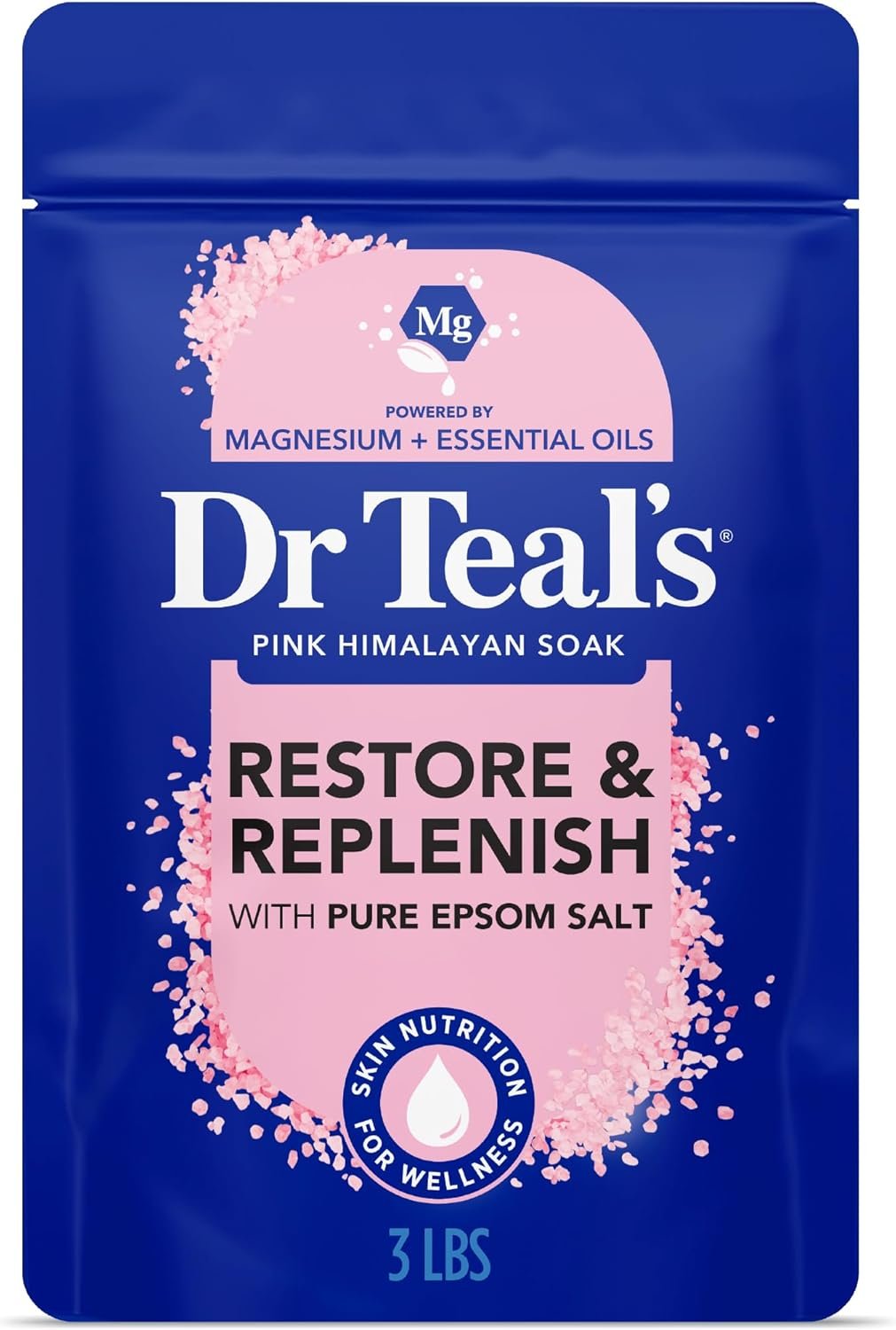 Dr Teal’s Epsom Salt Magnesium Soak, Restore & Replenish with Pink Himalayan Salt, 3 lbs