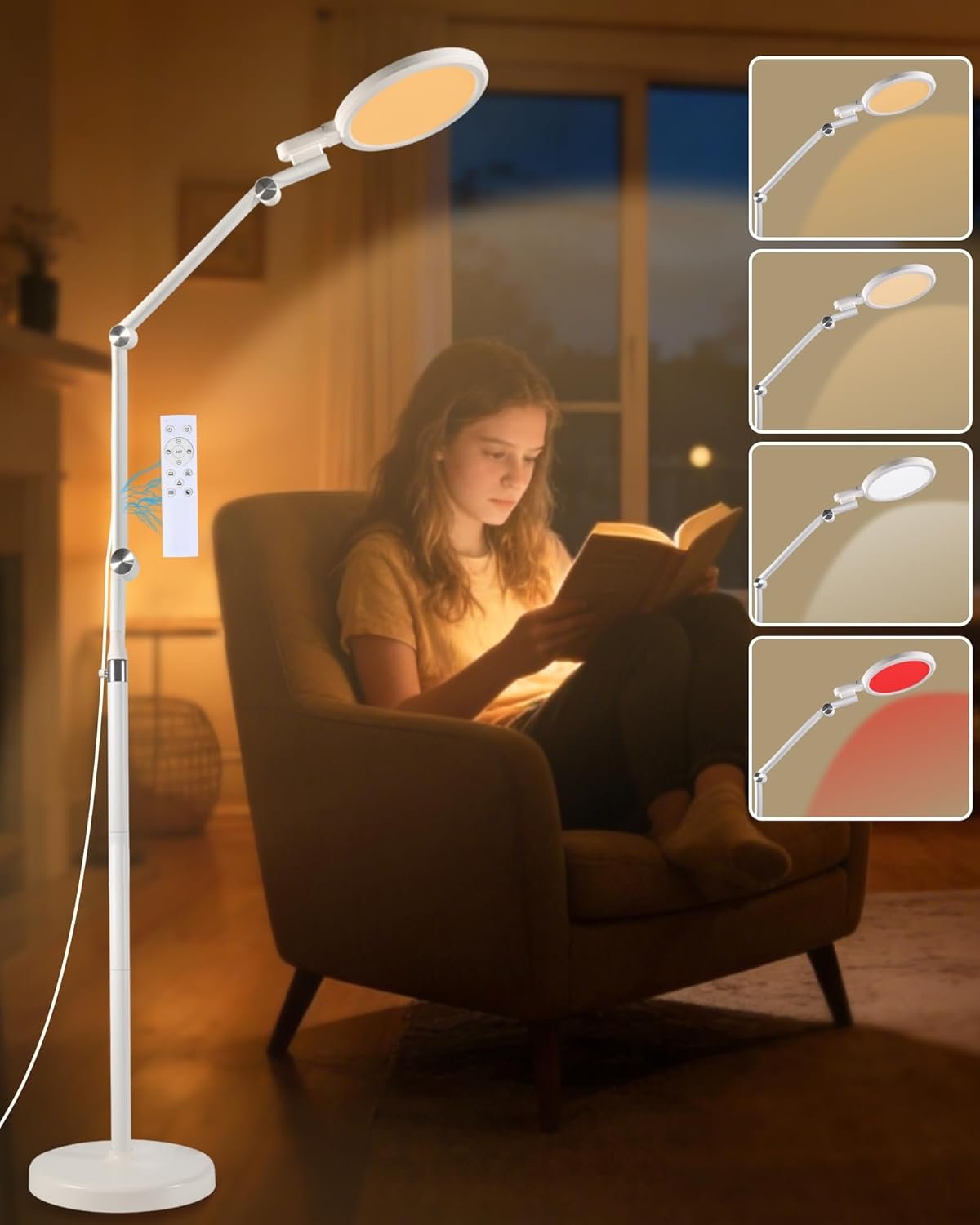 Light Therapy Floor Lamp – 11000 Lux Full Spectrum Sun Lamp, 9 Color Temperature & 670nm Red Light, Touch/Remote Control(Need Pairing), 10 Brightness Levels LED Sunlight Lamp for Home Office