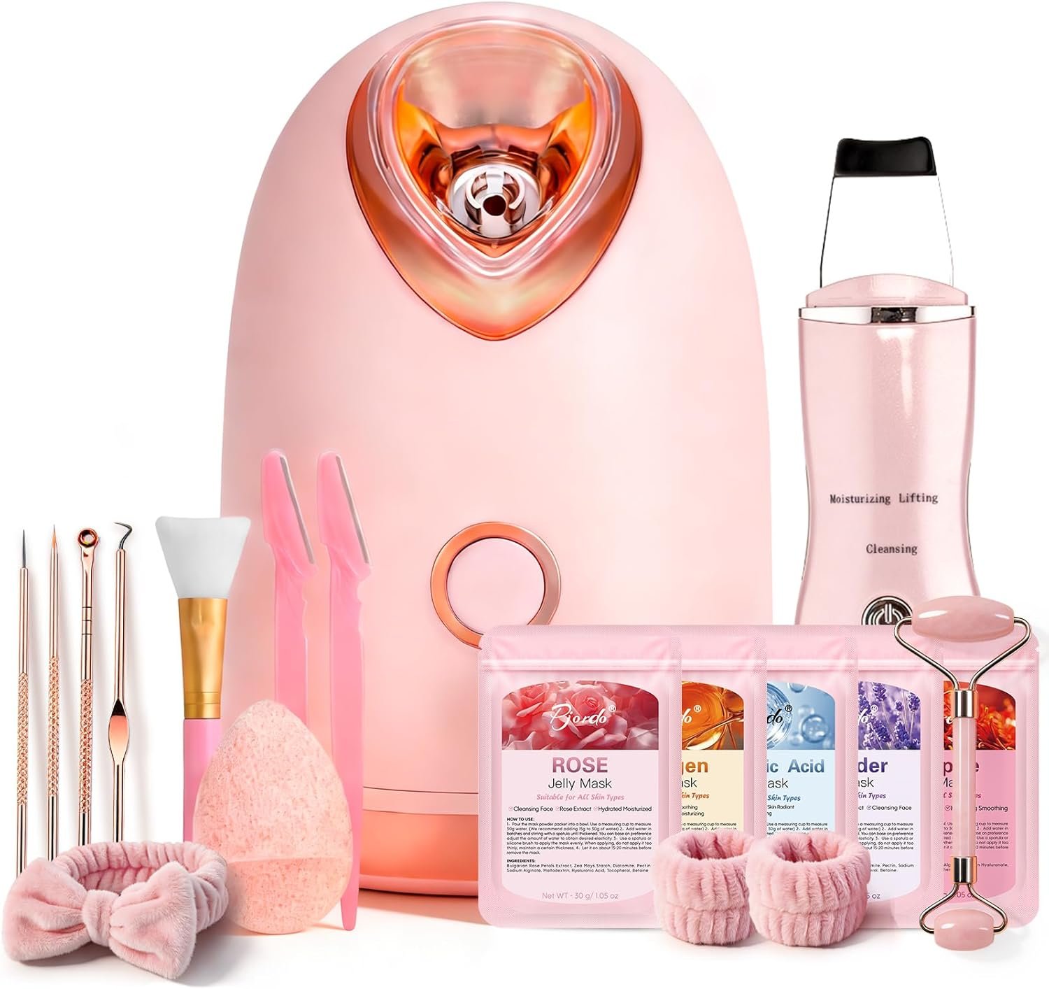 Pjordo Facial Steamer Spa Kit, Skin Scrubber, Nano Ionic Face Steamer for Deep Cleaning Unclogs Pores, Warm Mist Humidifier Steamer for Face Home Sauna SPA