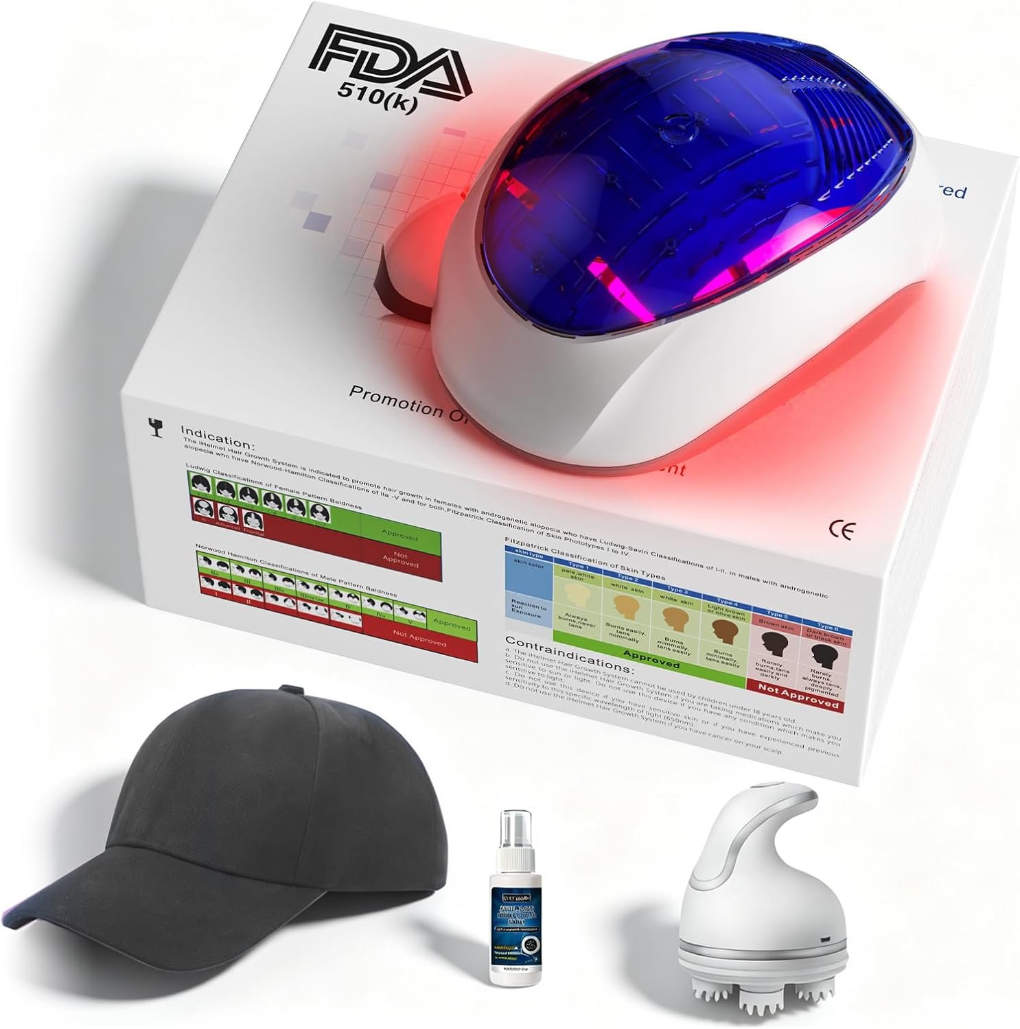 4-in-1 Hair Growth System – FDA Cleared, 650nm Hair Growth Helmet With 282 Lasers for Hair Loss, Hair Thinning & Alopecia Treatment, See Results in 1 Month, Complete Kit with Scalp Massager & Serum