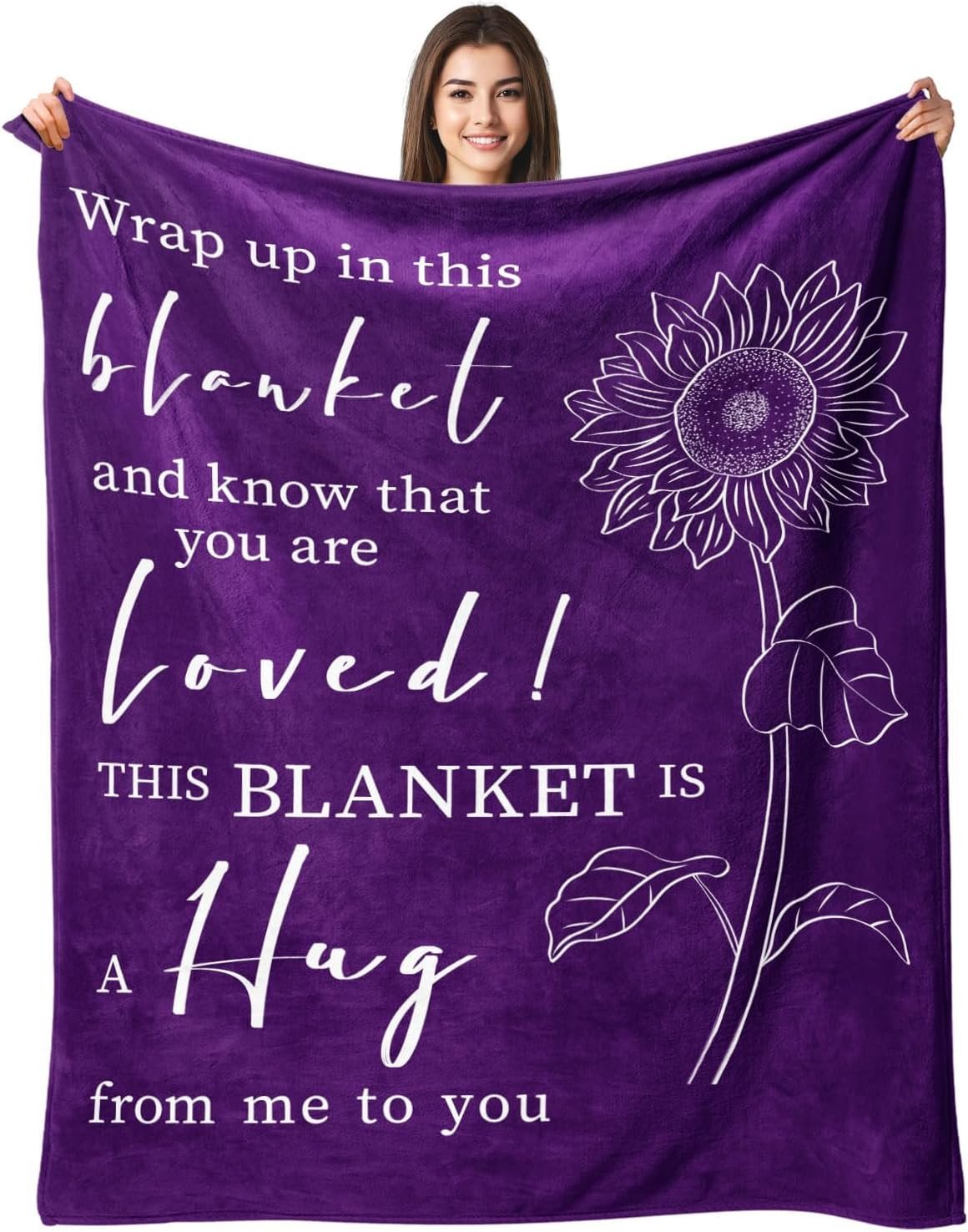 Get Well Gifts for Women After Surgery – Hug Blanket – Thinking of You Gift for Mom Friend Sister – Feel Better Inspirational Gifts for Women – Get Well Soon Gift – Purple Sunflower Blanket 50″x60″