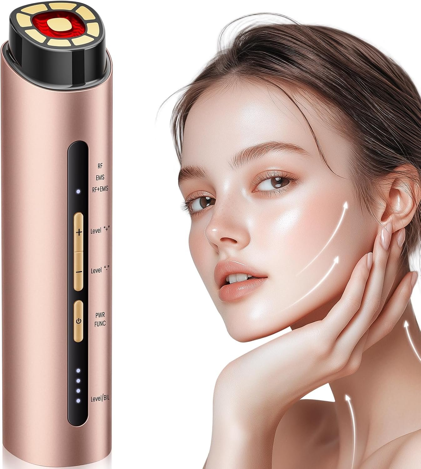 INTEO Microcurrent Facial Device, 3 Modes Red Light Therapy for Face and Neck, Skin Care Facial Massager Perfect Gifts for Women Men(Gold)