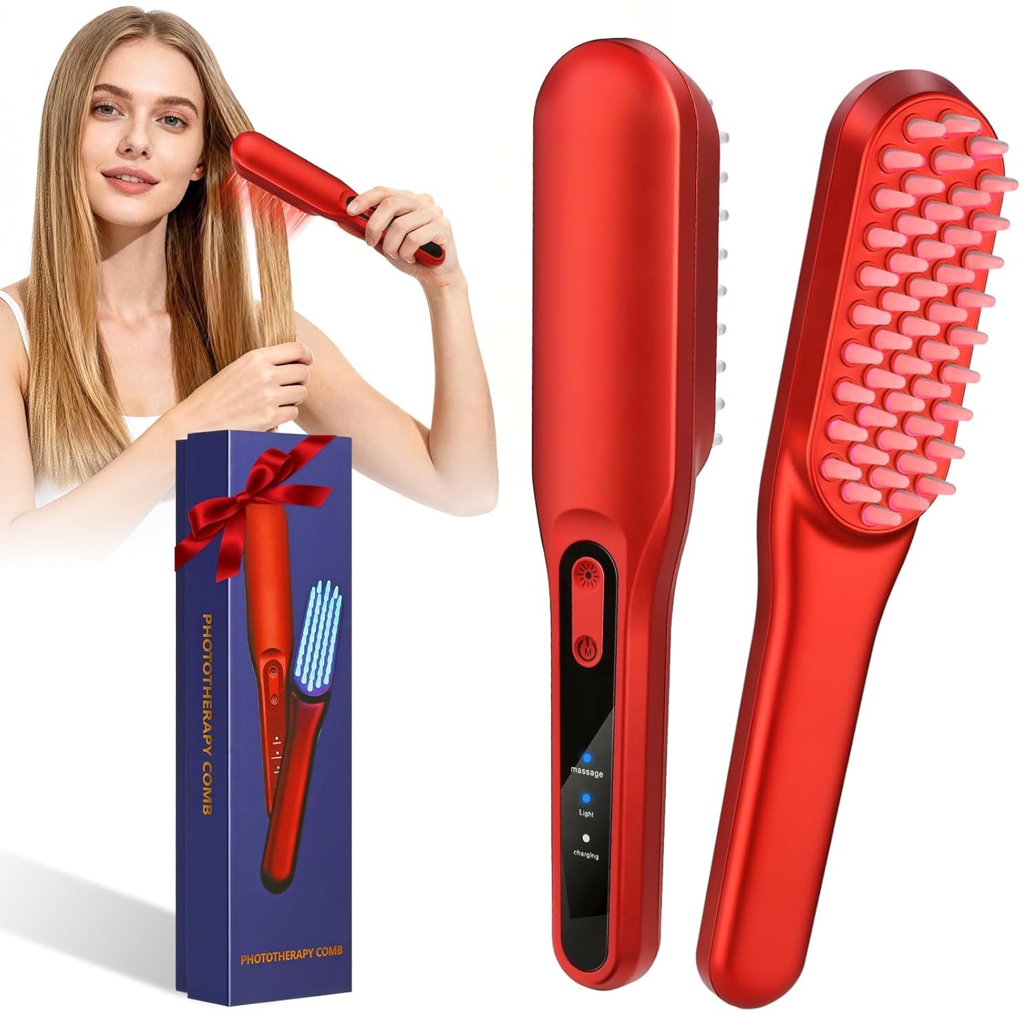 Laser Hair Growth Comb，Red Light Hair Growth Treatment for Men & Women（Red 1pcs ）