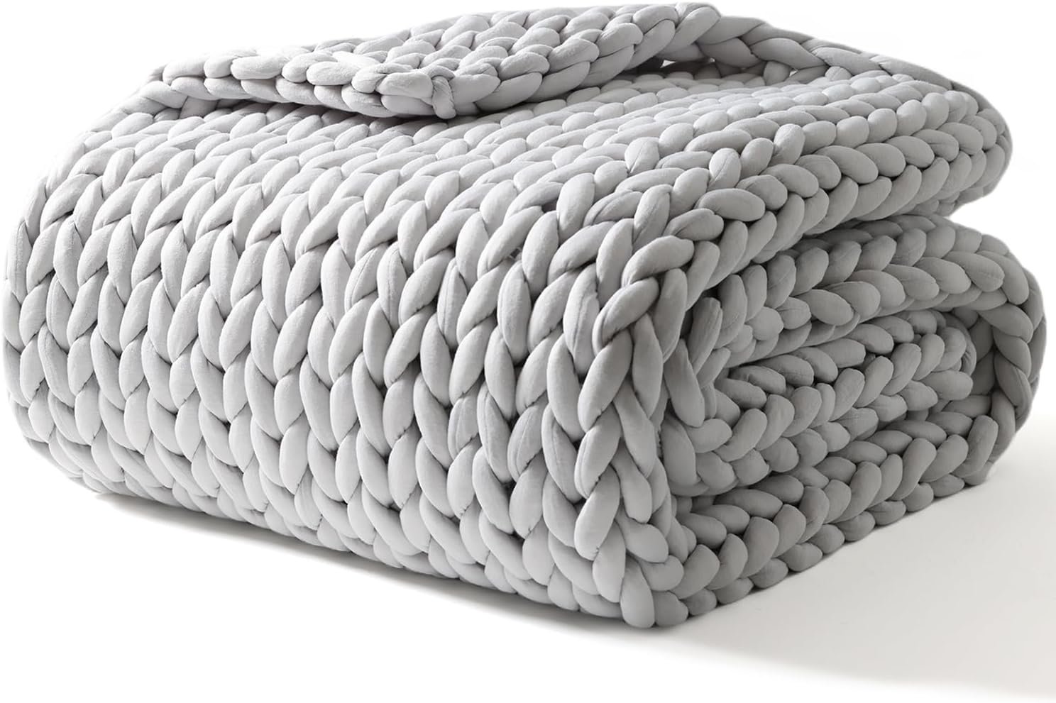 YnM Weighted Blanket, Handmade Chunky Yarn Knitted Design, Soft and Cozy, Temperature Regulating and Breathable, Machine Washable Throw for Sleep or Home Decor (Silver Grey, 50×60 Inch, 10lbs)