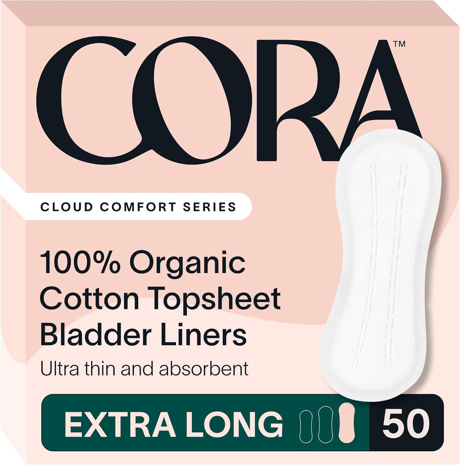 Cora 100% Organic Cotton Topsheet Bladder Liners (50 Extra Long Bladder Liners)