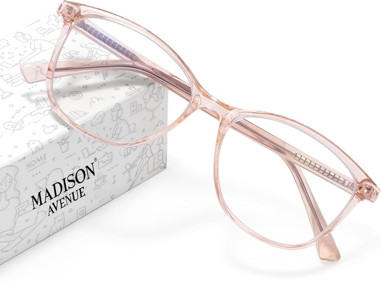 Madison Avenue Blue Light Blocking Glasses Anti Eyestrain UV Glare Blue Light Glasses for Women TV Phone Computer Gaming Eyeglasses Liberty (Crystal Brown)