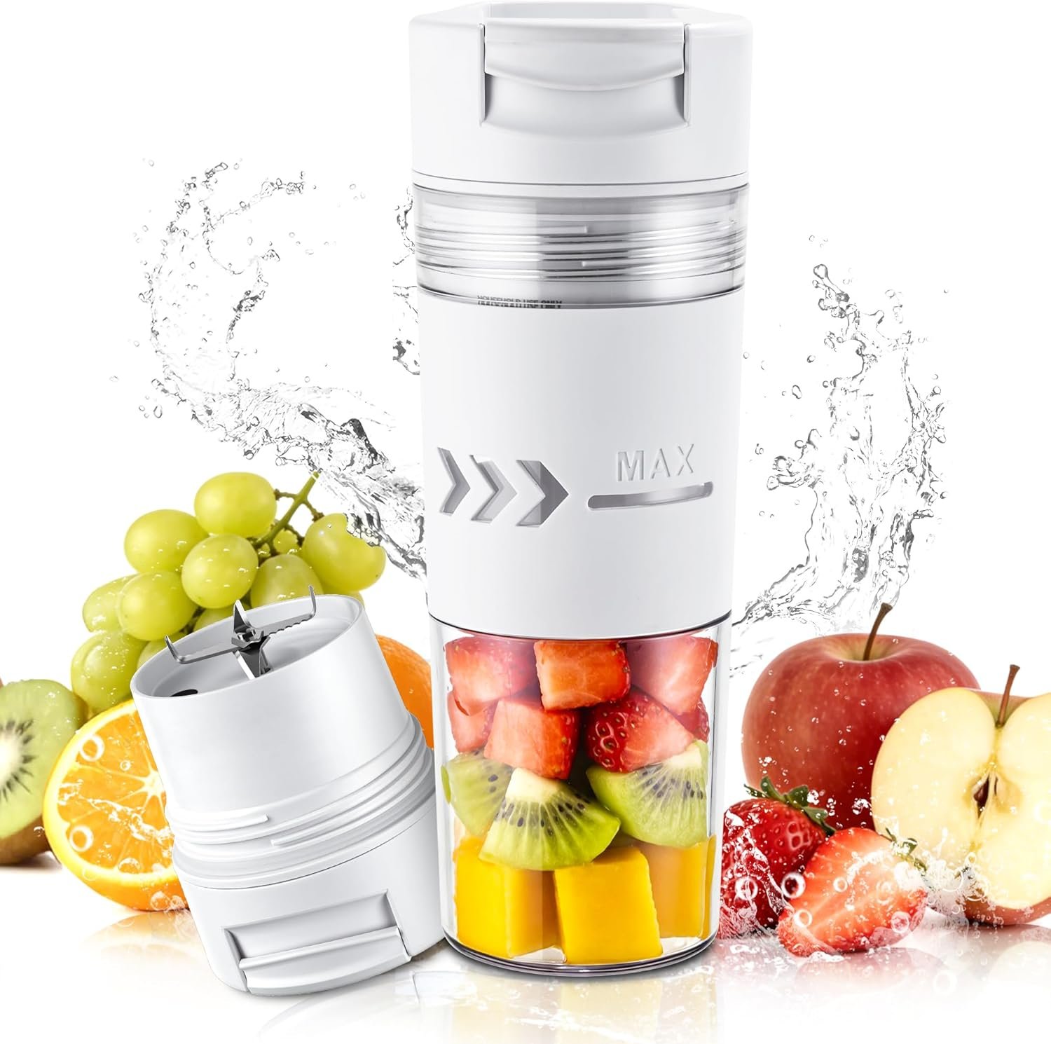 Portable Blender, Cordless, 24 oz Personal Blender – Small Shakes and Smoothie Maker,Mother‘s Day, BPA Free,USB-C Rechargeable (White), Great Gift-Women,Gym Goers,Office Workers & Smoothie Lovers
