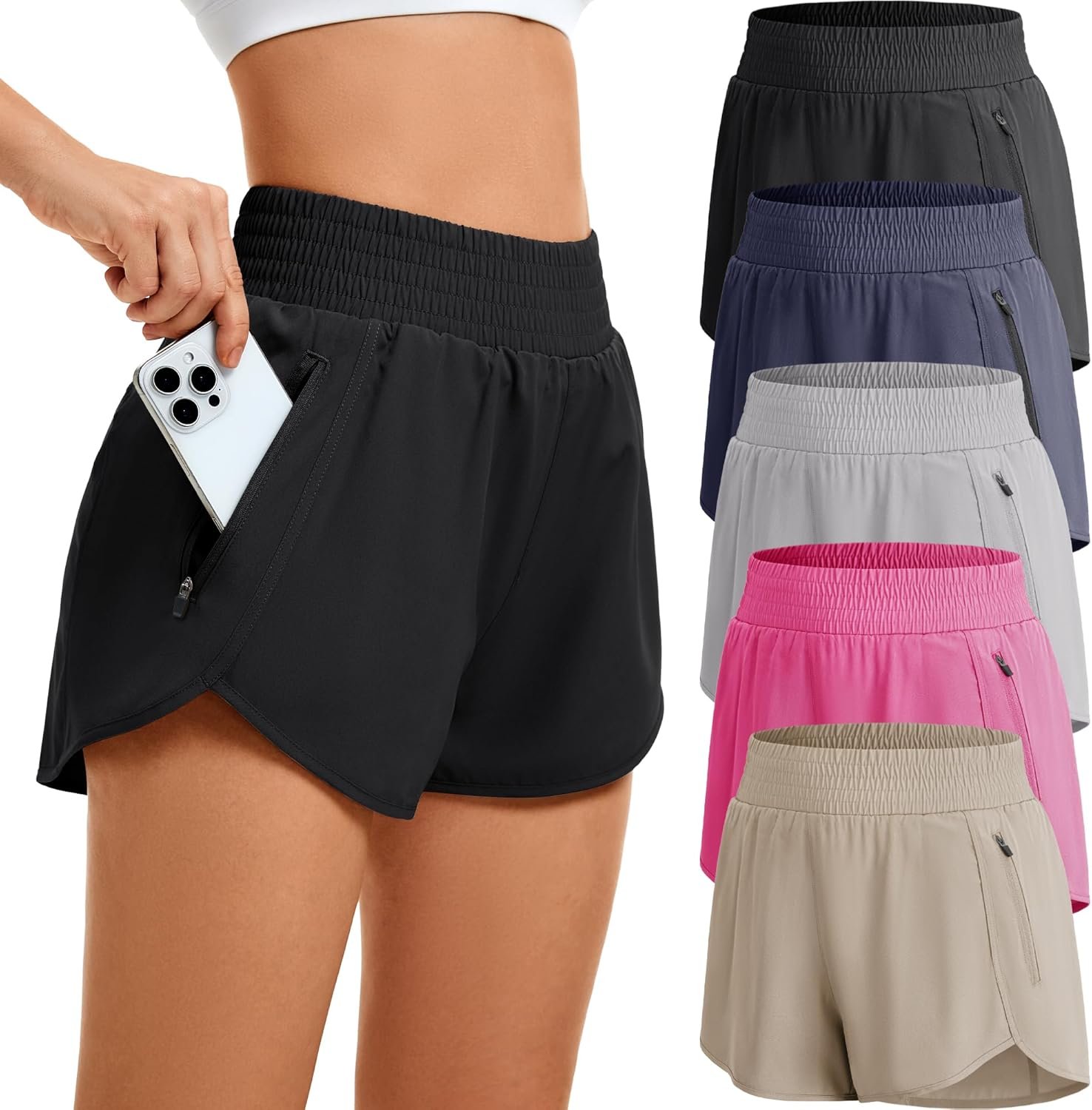 CE’ CERDR Women’s Athletic Workout Short High Waisted Elastic Running Shorts with Pockets for Gym Casual