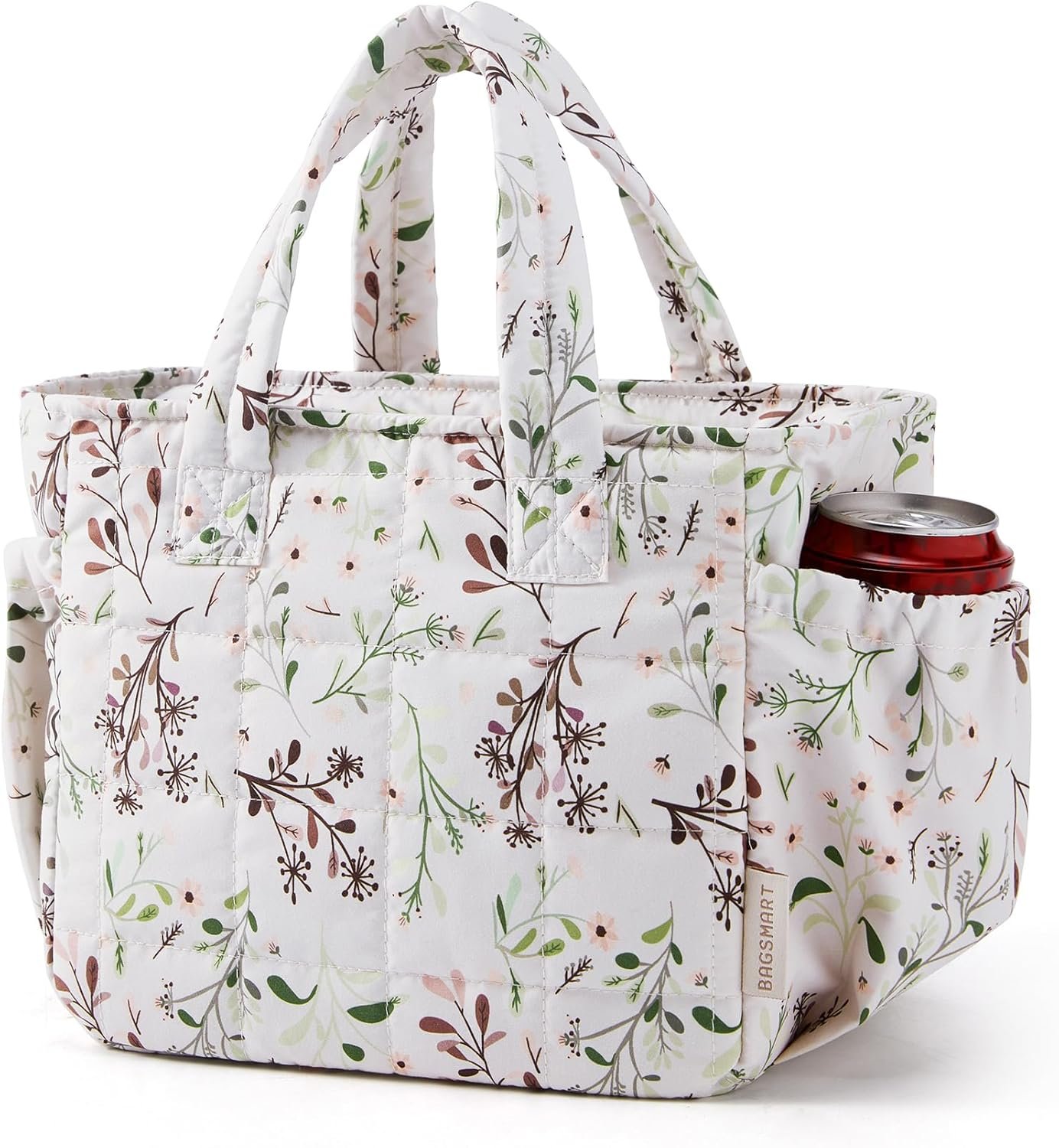 BAGSMART Lunch Bag for Women Small Floral Print Quilted Lunch Box Insulated Lightweight, Leakproof, Durable & Reusable Tote Bag for Work, Travel, Outdoor, Picnic