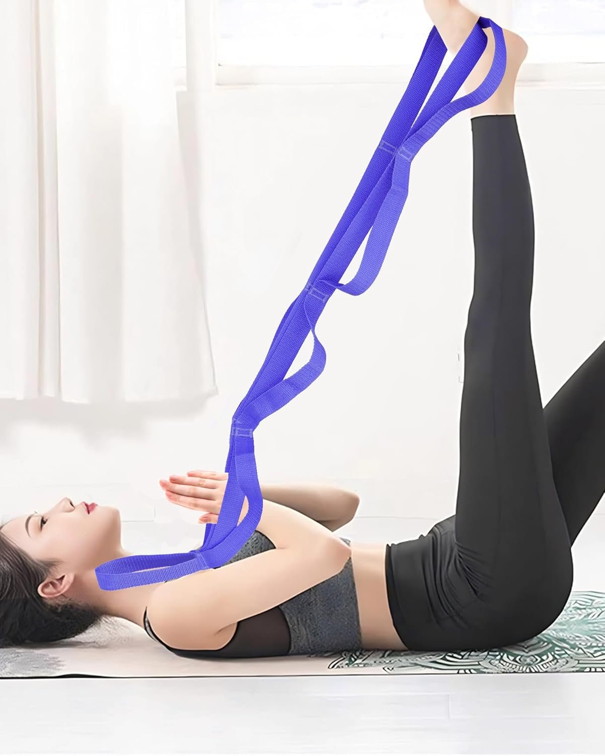 10 Loop Yoga Stretching Strap for Physical Therapy – Non-Elastic Exercise Band for Pilates, Yoga, Stretching for Women & Men