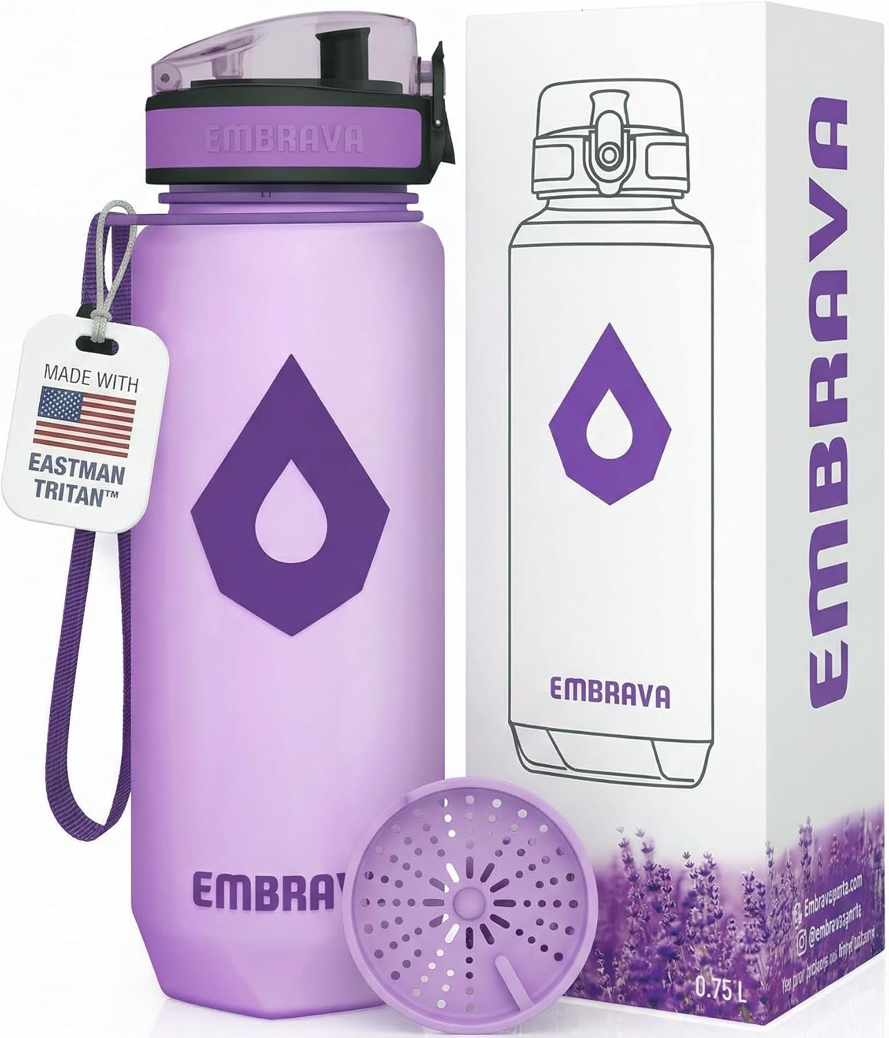 Embrava 24 oz Water Bottle with Time Marker – BPA Free Motivational Sports Bottle – Leak Proof Flip Top Lightweight Tritan Plastic – Gym School Office Hiking – Time Marked Water Bottles for Women Men