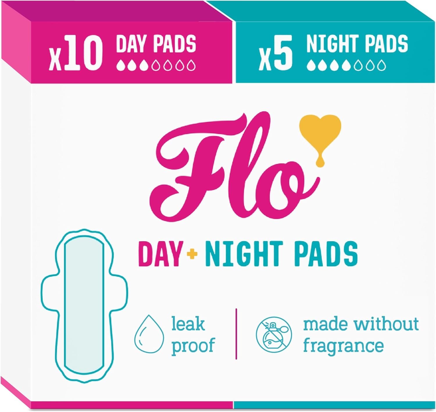 Flo – Day + Night Menstrual Pads (10 Day + 5 Night) – Organic Bamboo Period Pads for Women – Winged + Ultra Thin – Absorbent, Soft & Breathable – Plant Based – Vegan & Cruelty Free