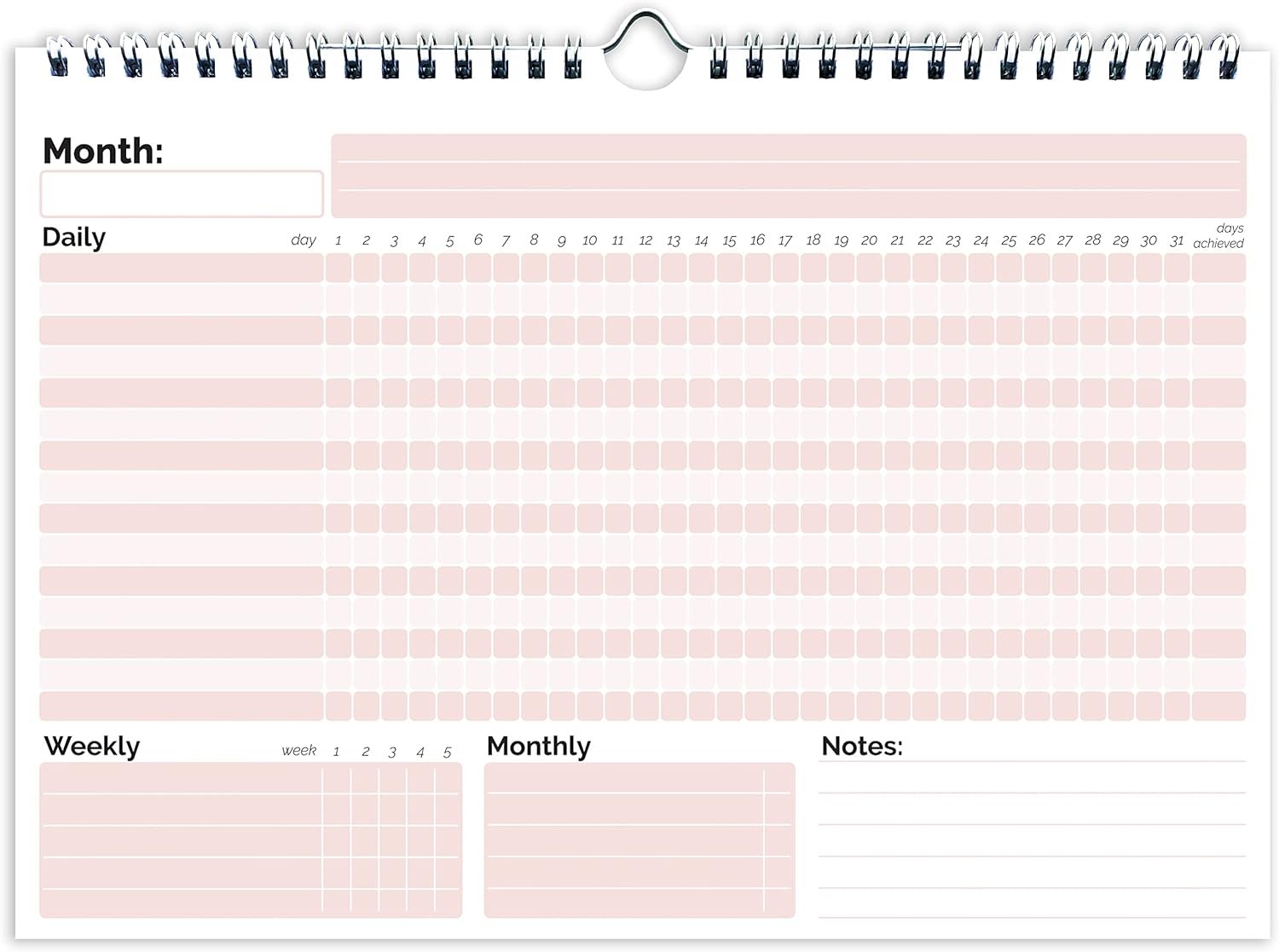 HADIGU Habit Tracker Calendar, (Undated 12 Month) with Spiral Bound and Hanger, A4 size (8.3″x11.7″), Habit Tracker Journal for Daily Weekly and Monthly Habit Tracking.
