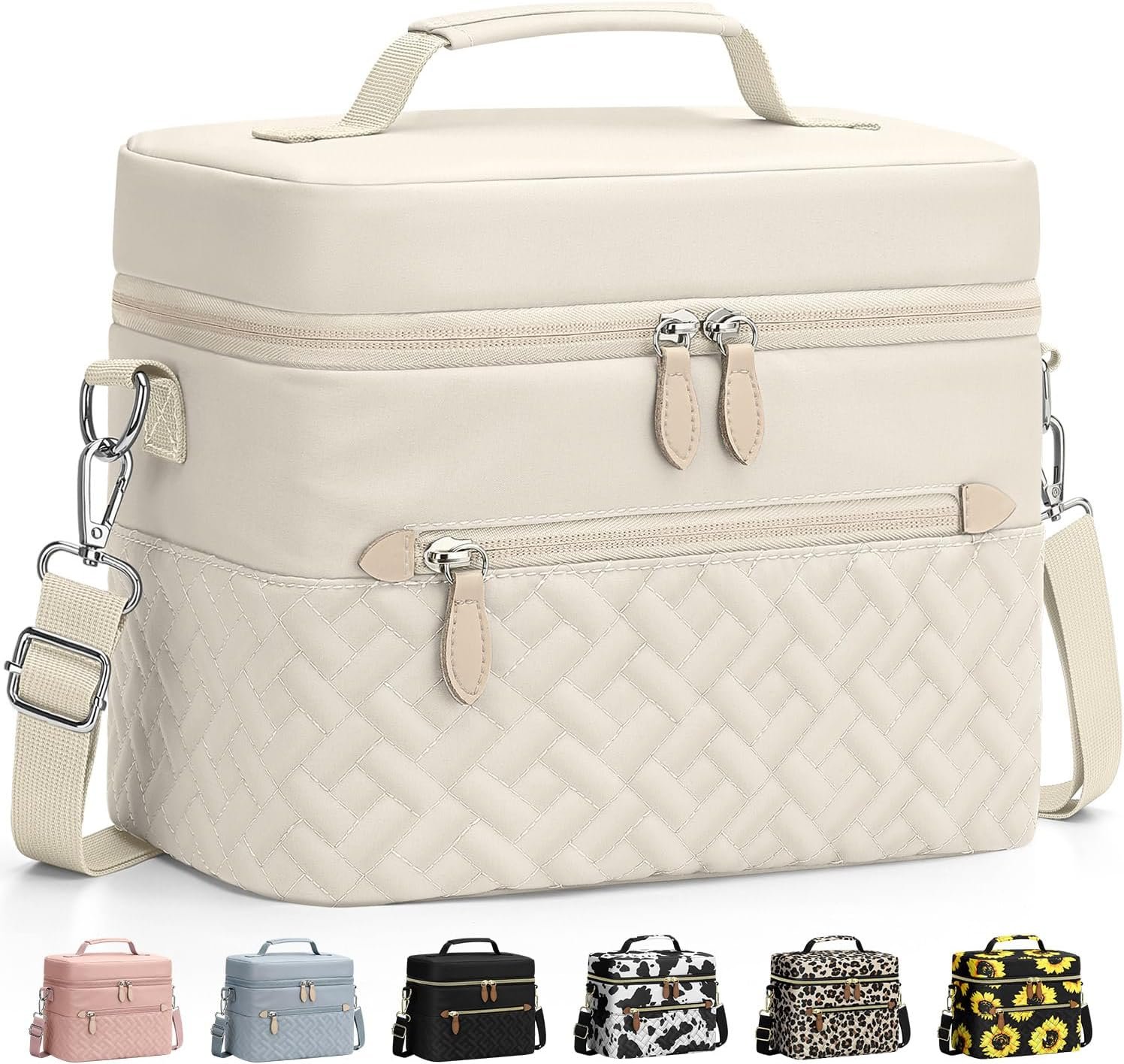 Capolo Lunch Box for Women Men Adults,Insulated Lunch Bag Leakproof Lunch Cooler Box with Removable Strap Cute Lunch Tote Bags Reusable Thermal Lunchbox for School Work Picnic(Small,Beige)
