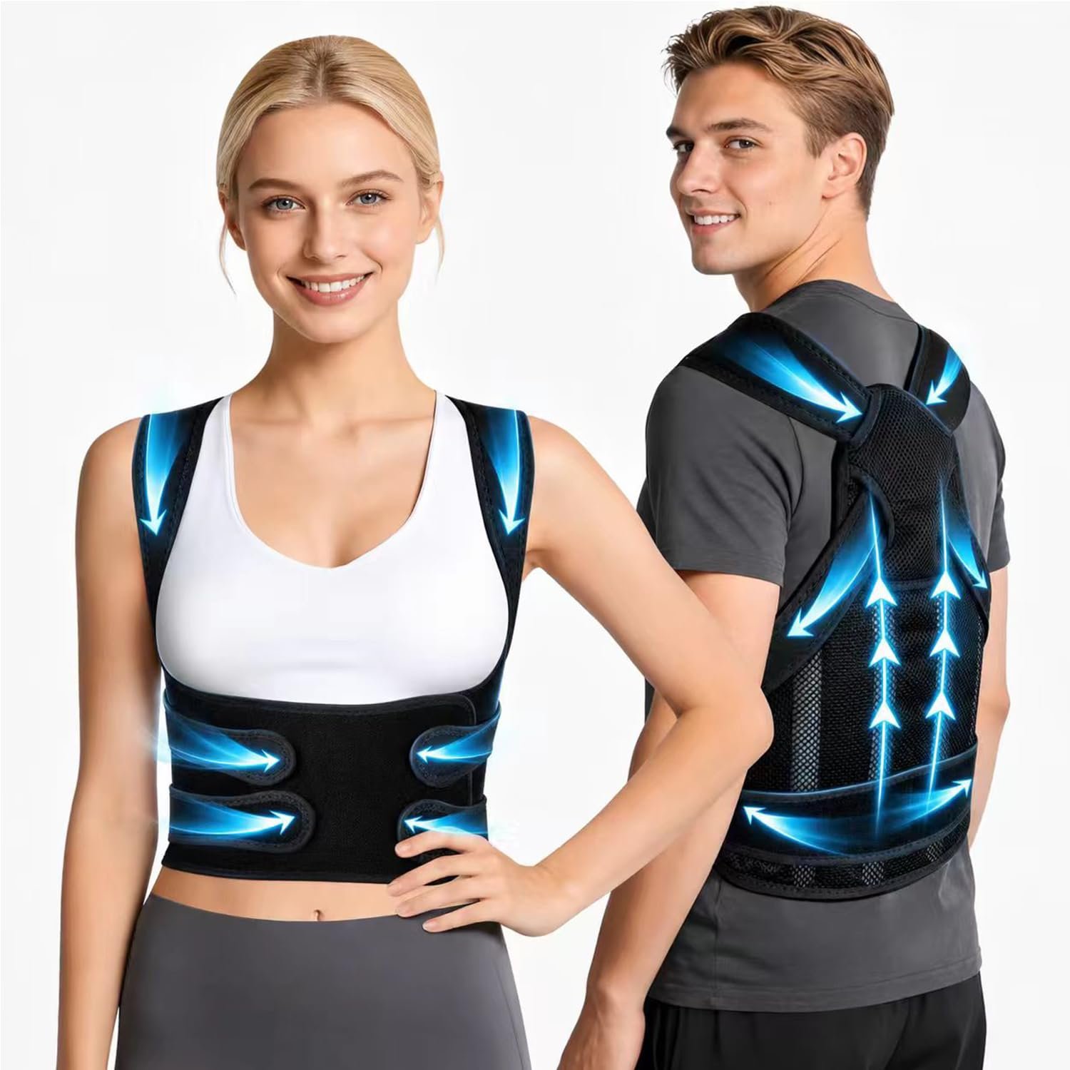 Back Brace Posture Corrector for Women and Men Upper Back Support for Neck, Shoulder & Back Pain Relief, and Better Scoliosis Hunchback Support, Comfortable Adjustable Spine Support for Office, Work and Home（Black/Medium)
