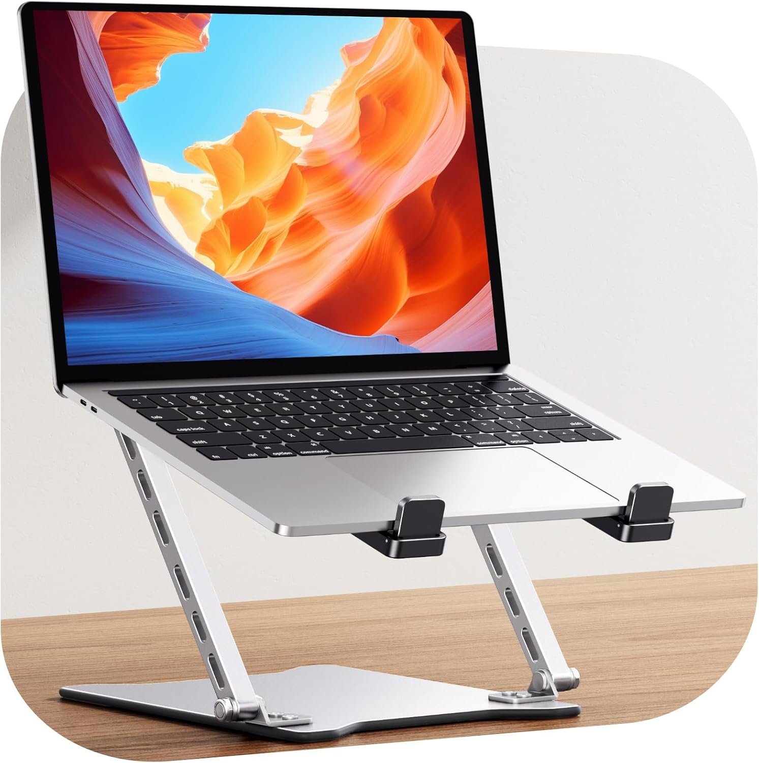 RIWUCT 2026 Ultra-Slim Portable Laptop Stand for Desk, Height Adjustable & Dual-Bar Support Laptop Riser Holder, Ventilated Computer Stand, Compatible with MacBook/Dell/HP(10-15.6″), Gifts for Men/Dad