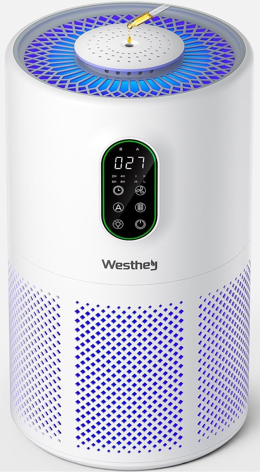 Air Purifiers for Home Large Room 1650 Ft² with Washable Filters, WESTHEY H13 HEPA Air Purifier with Fragrance Flowing Ambient Light Auto, Air Cleaner for Wildfire Smoke Dust Pollen Pets Hair Odor