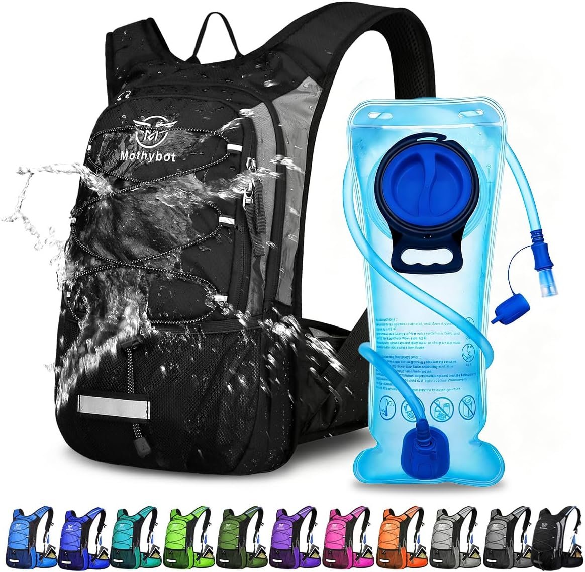 Mothybot Hydration Pack, Insulated Hydration Backpack with 2L BPA Free Water Bladder and Storage, Hiking Backpack for Men, Women, Kids for Running, Cycling, Camping – Keep Liquid Cool up to 5 Hours
