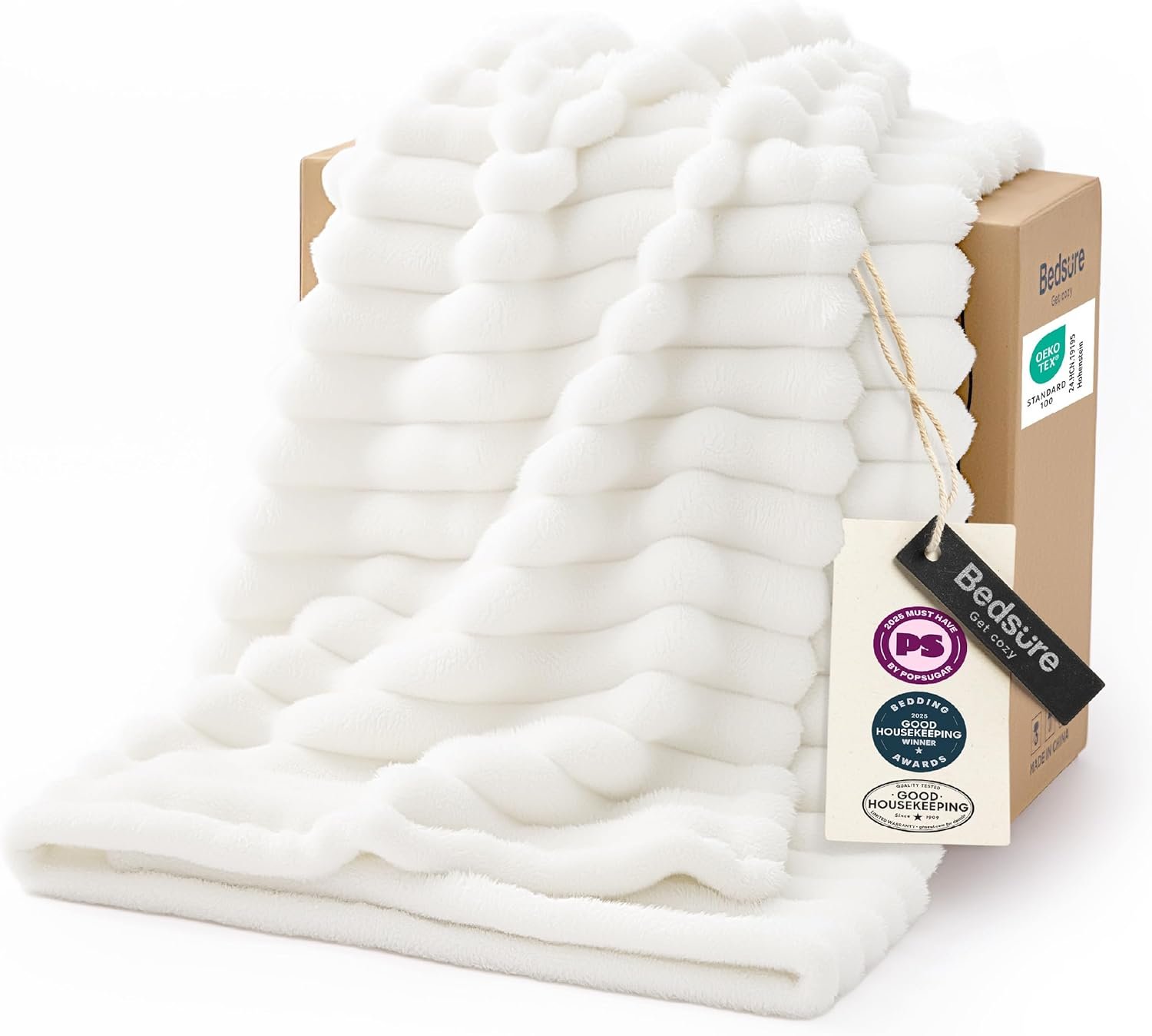 Bedsure GentleSoft White Throw Blanket for Couch – Teacher Appreciation Graduation Gifts Birthday Gifts for Women Mom Her, Cozy Fleece Throw Blanket for Girl, Room Home Decor, Off White, 50×60 Inches