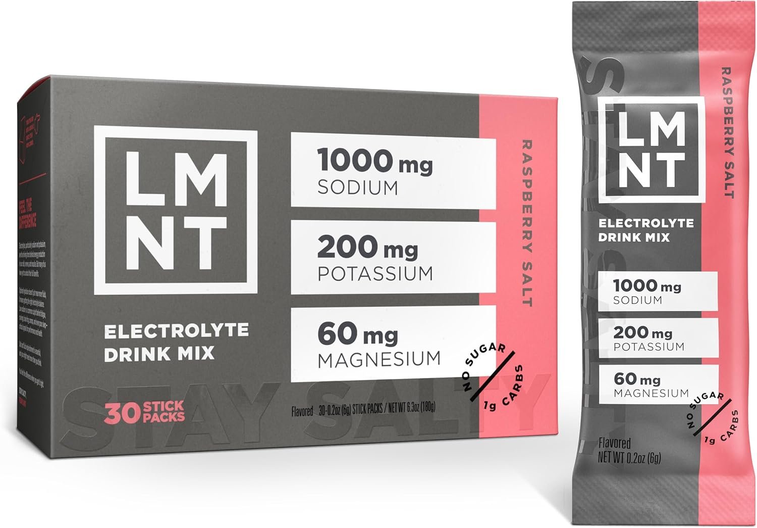 LMNT Zero Sugar Electrolytes – Raspberry Salt | Drink Mix | 30-Count