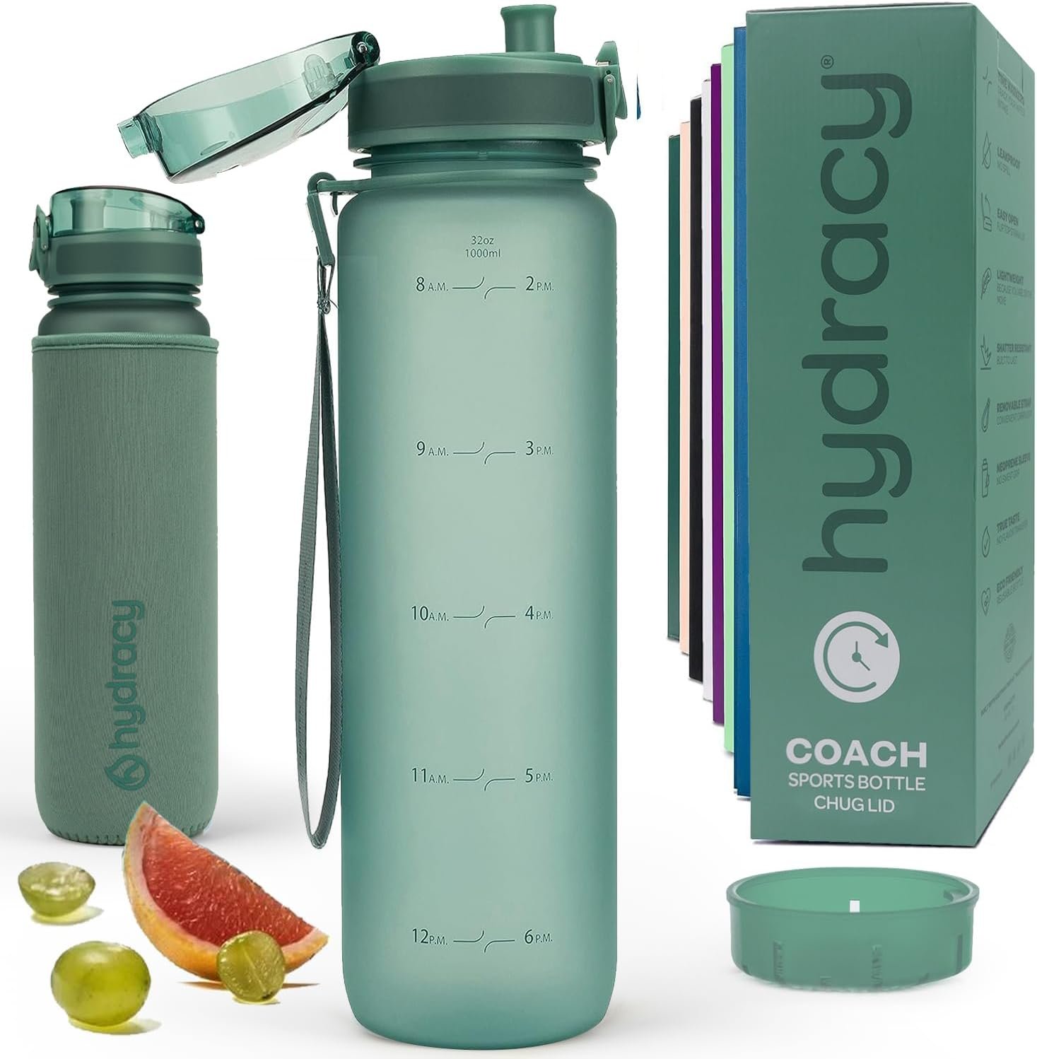 Hydracy Water Bottle with Time Marker -Large BPA Free Water Bottle & No Sweat Sleeve -Leak Proof Gym Bottle with Times to Drink – Ideal for Fitness Sports & Outdoors
