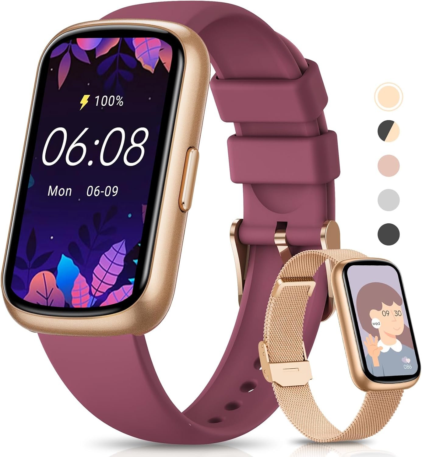 Fitness Trackers,Smart Watches for Men Women with 24/7 Heart Rate/SpO2/Sleep Monitor, Fitness Watch with IP68 Waterproof, Health Activity Trackers for Android and iPhone Burgundy-Gold