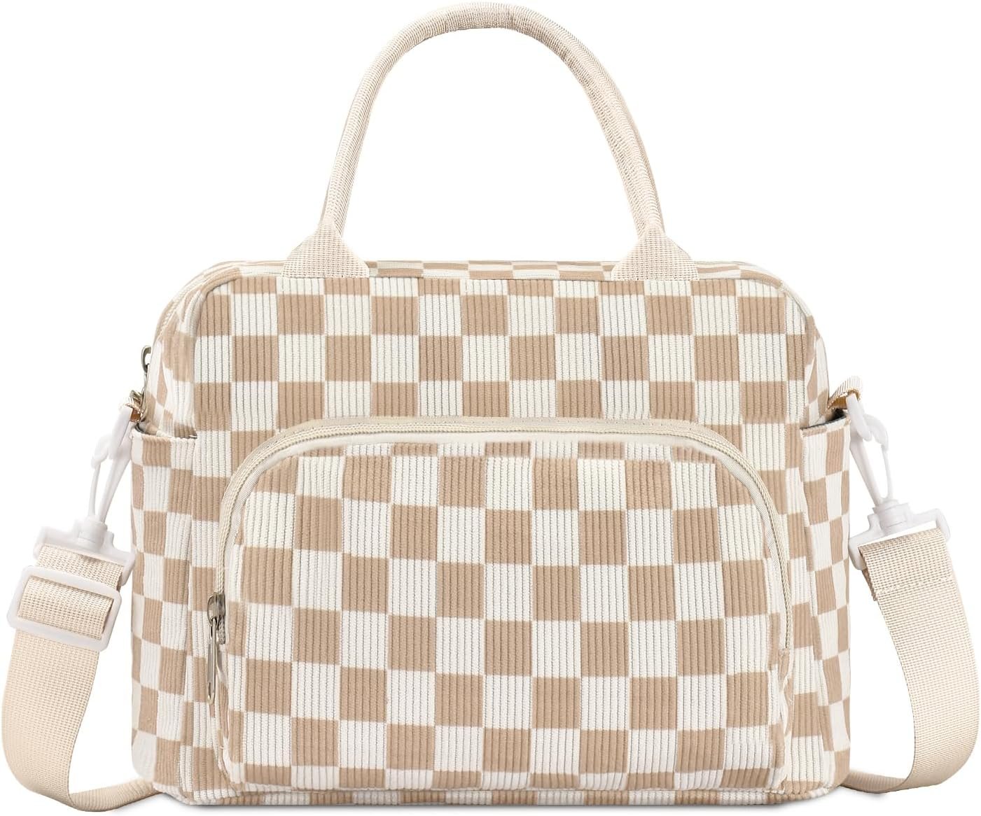 GASSDA Lunch Box for Women Insulated Lunch Bag Women Adult Cute Lunch Bags Reusable Lunchbox Cooler Tote Bag for Work Picnic (Beige-Brown Plaid)
