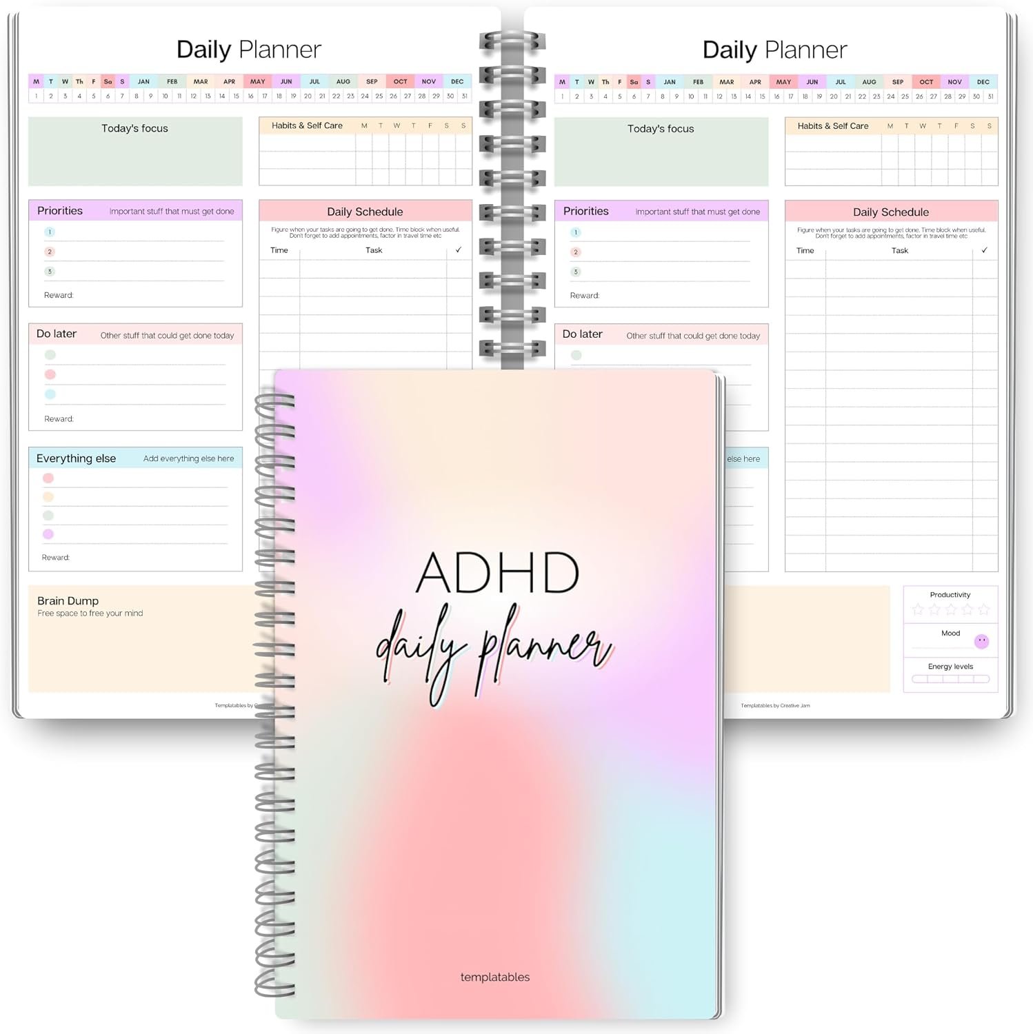 ADHD Daily Planner for Neurodivergent Adults – Productivity Daily Planner & Task Management to Stay Organized and Focused (Rainbow)