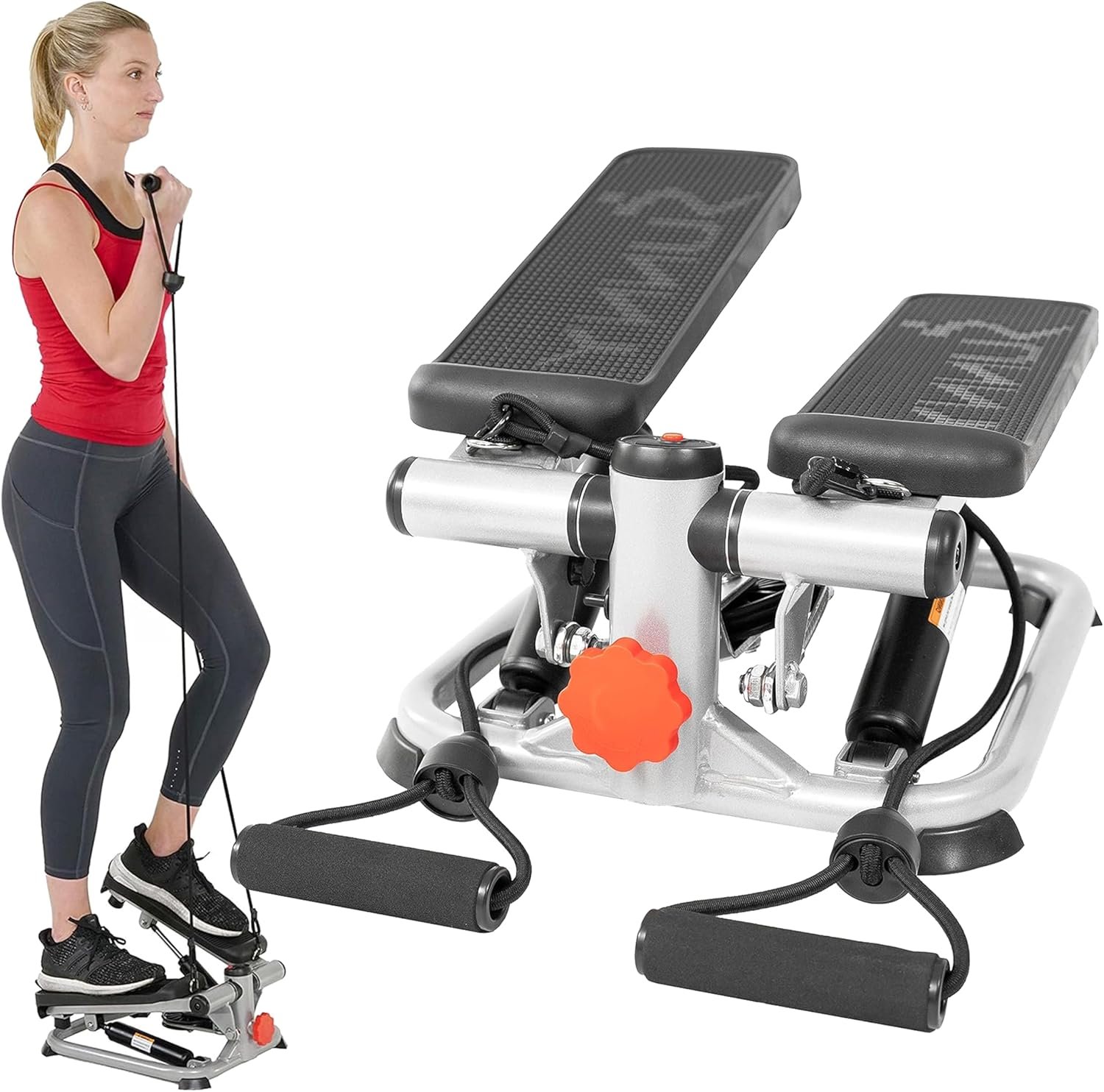 Sunny Health & Fitness Mini Steppers with Digital Monitor and Resistance Bands, Compact Low-Impact Cardio Machines for Home Workouts