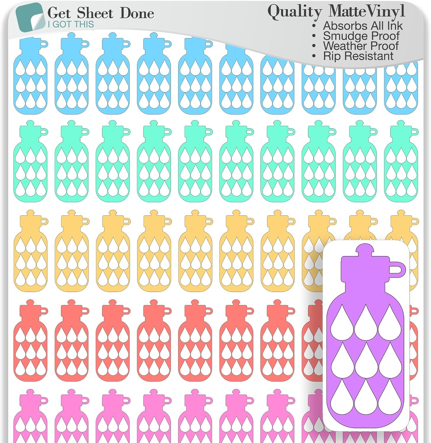 Water Habit Tracker Sticker / 60 Daily Write in Smudge Proof Vinyl Stickers (1/2”H) / Hydrate Tracking Health Wellness Self Care/Essential Productivity Life/Bullet Bujo Journal (Three Sheets)
