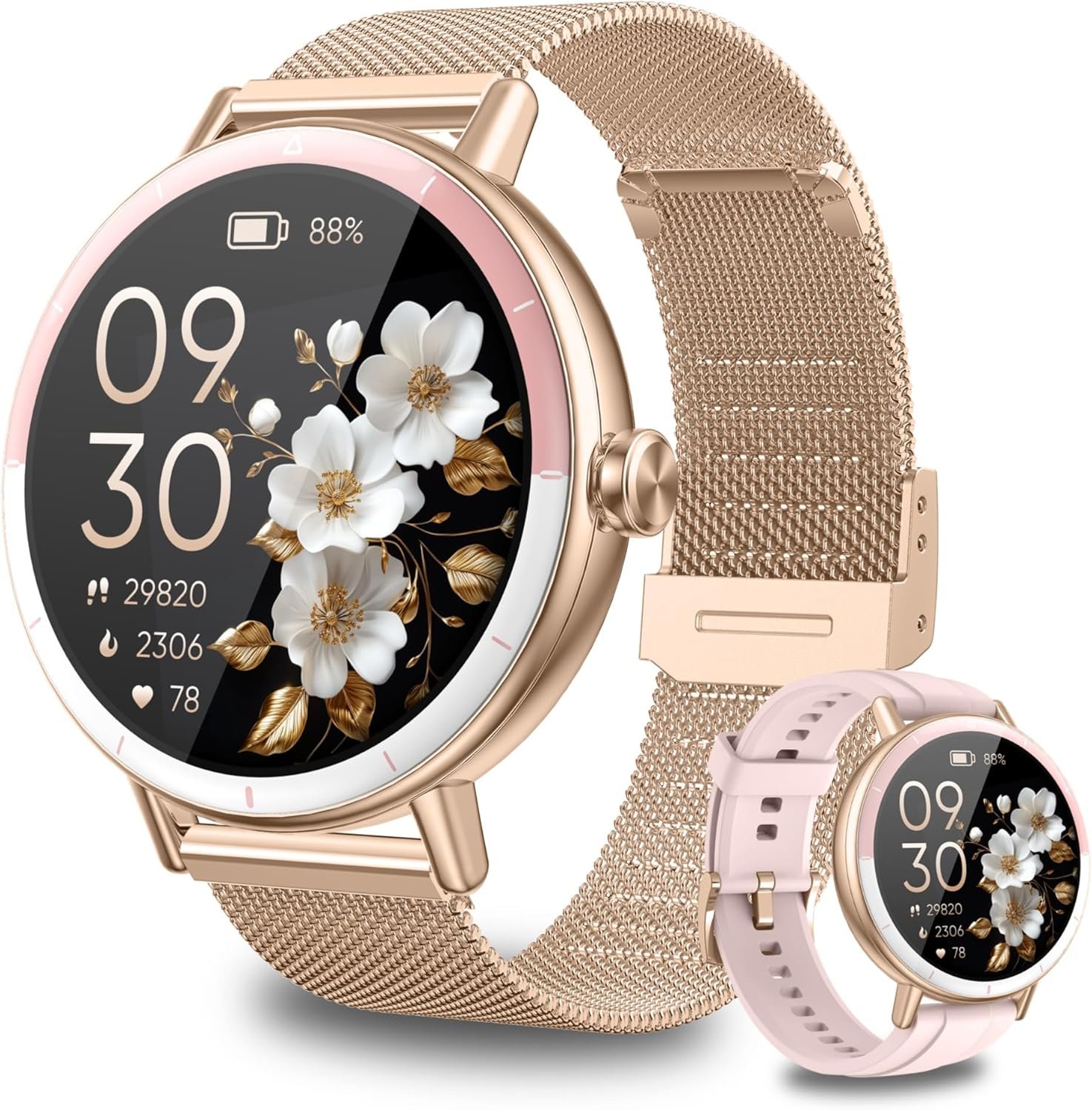 KEEPONFIT Smart Watches for Women Android/iPhone, IP68 Waterproof Fitness Tracker with Bluetooth Calls(Answer&Make), Activity Pedometer/Heart Rate/SpO2 Monitor/100+ Sports Model