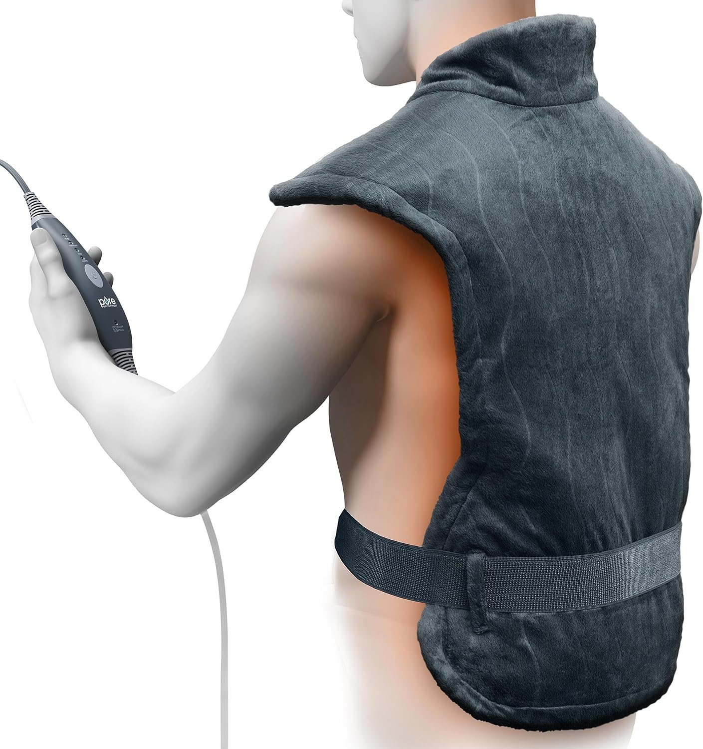 Pure Enrichment PureRelief Pro Far Infrared Back & Neck Heating Pad – Deeper Muscle Relief for Back, Neck, & Shoulder Pain in Athletes, 4 Heat Settings, Dry/Moist Heat, 31.5” x 24” (Iron Gray)