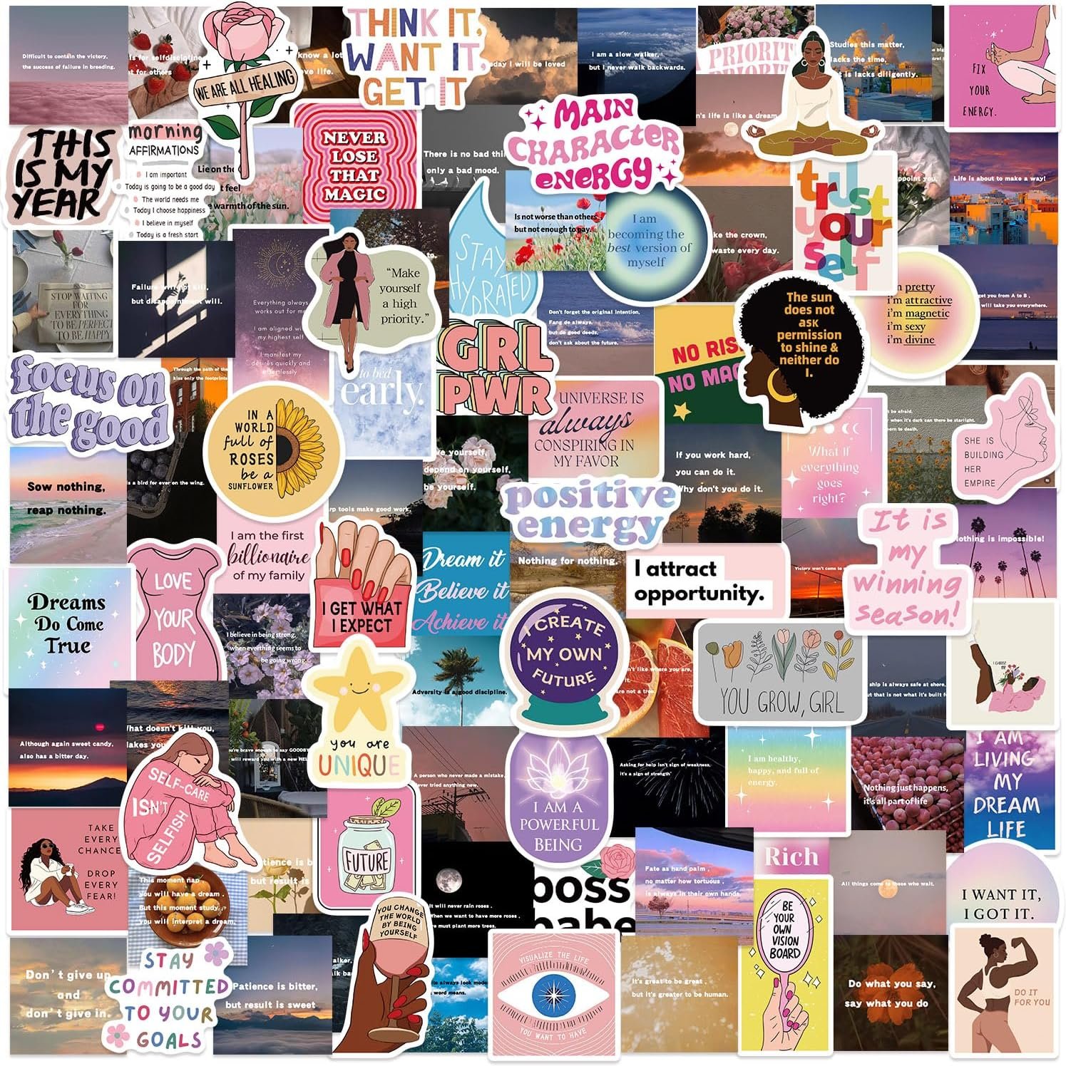 102Pcs Vision Board Stickers for Women, Motivational Stickers Inspirational Faith Sticker Pack, Spiritual Goal Setting Affirmation Decal for Journaling Planner Use Vision Board Supplies Kits