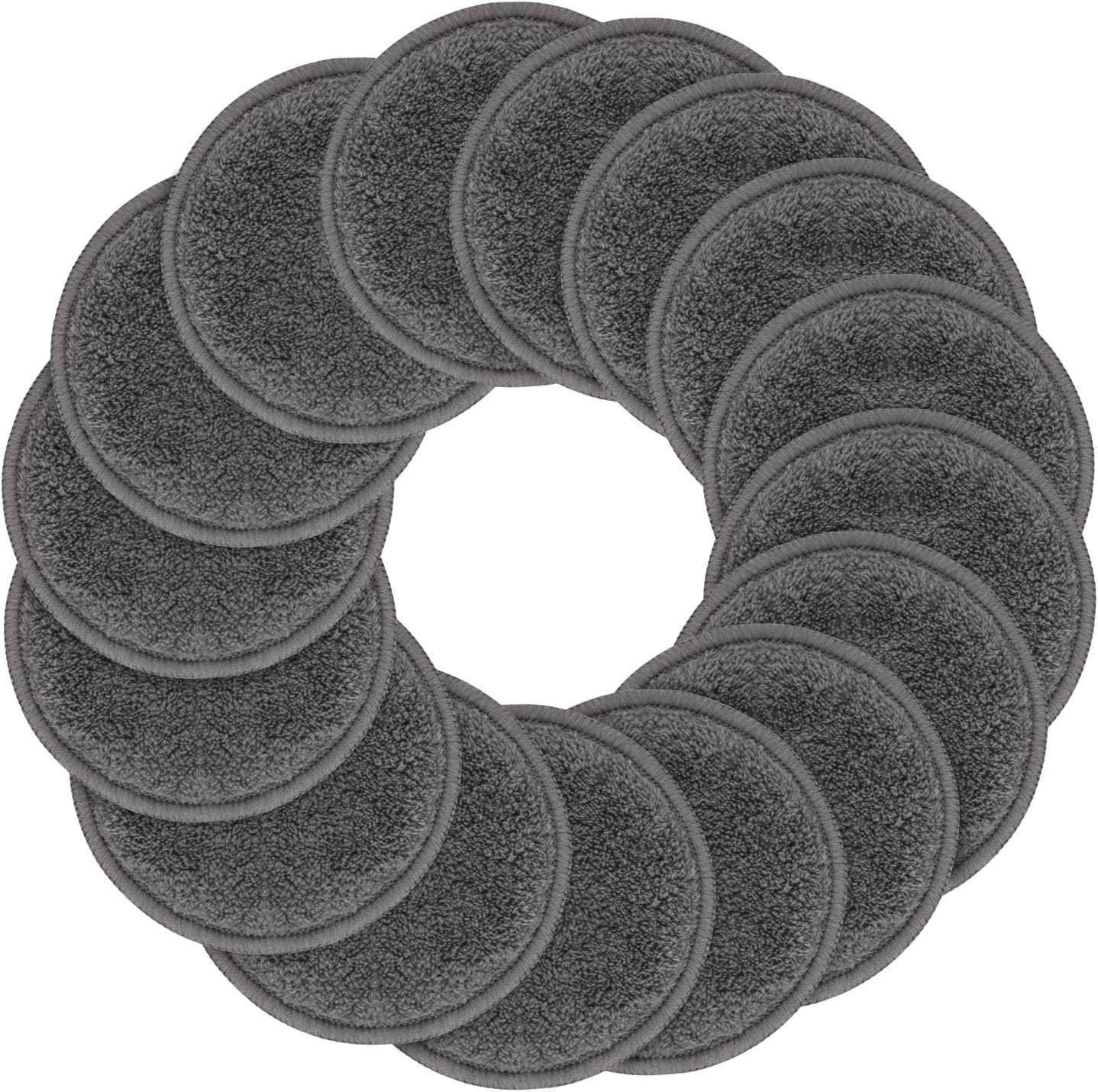 SUNLAND Reusable Makeup Remover Pads for Face,Eye,Lips 16 Pack Microfiber Face Cleansing Gloves Washable with Laundry Bag and Travel Bag Rounds Toner Pads (Round 3.15inchx16, Dark Grey)