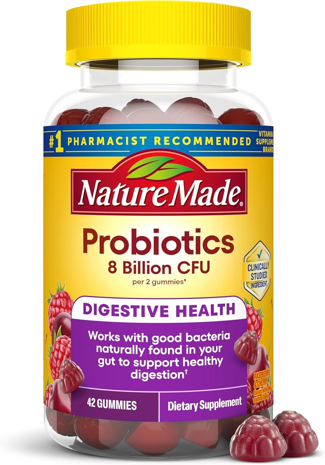 Nature Made Probiotics, Probiotics for Women and Men 8 Billion CFU per 2 Gummies, 42 Probiotic Gummies, 21 Day Supply