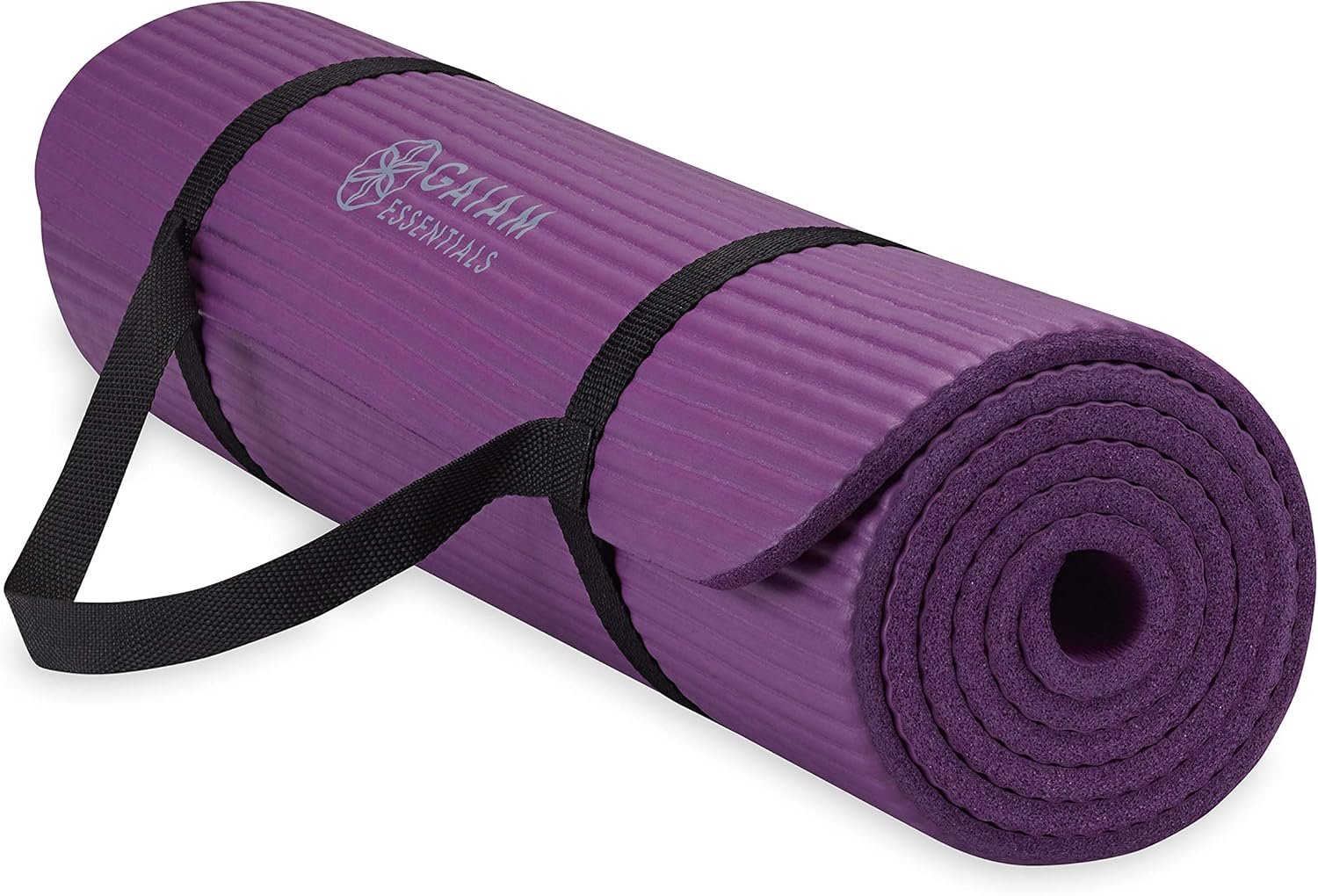 Gaiam Essentials 2/5″ Thick (10mm) Yoga & Pilates, Fitness & Exercise Mat with Easy-Cinch Carrier Strap Cusion Support For Fitness and Gym Workouts