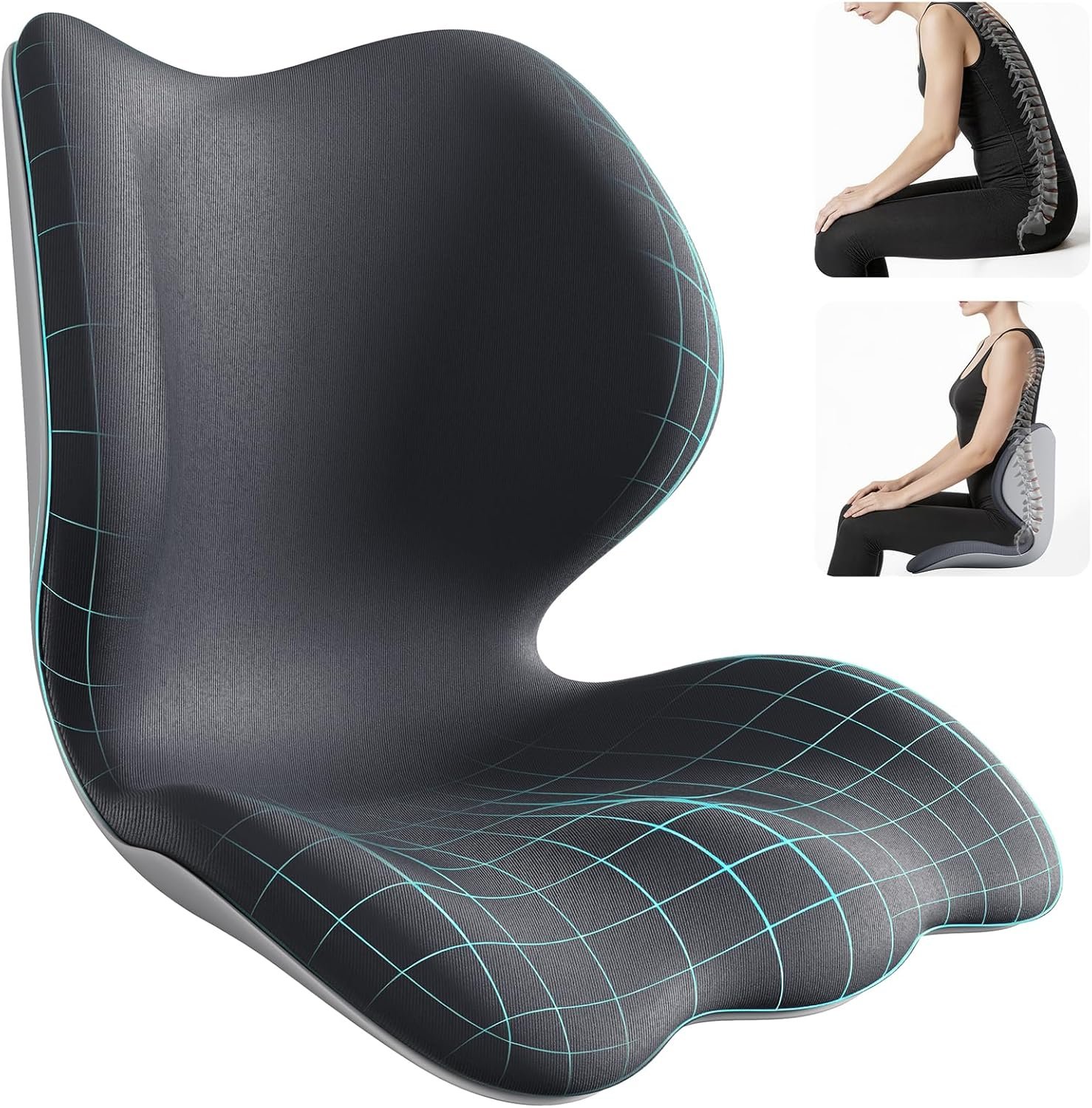 Ergonomic Seat Cushion for Office Chair – Extra Thick Premium Memory Foam with Back & Pelvic Support, Posture Support Cushion for Work from Home, Long Sitting Comfort, Fits Max Hips 40″, Waist 38″
