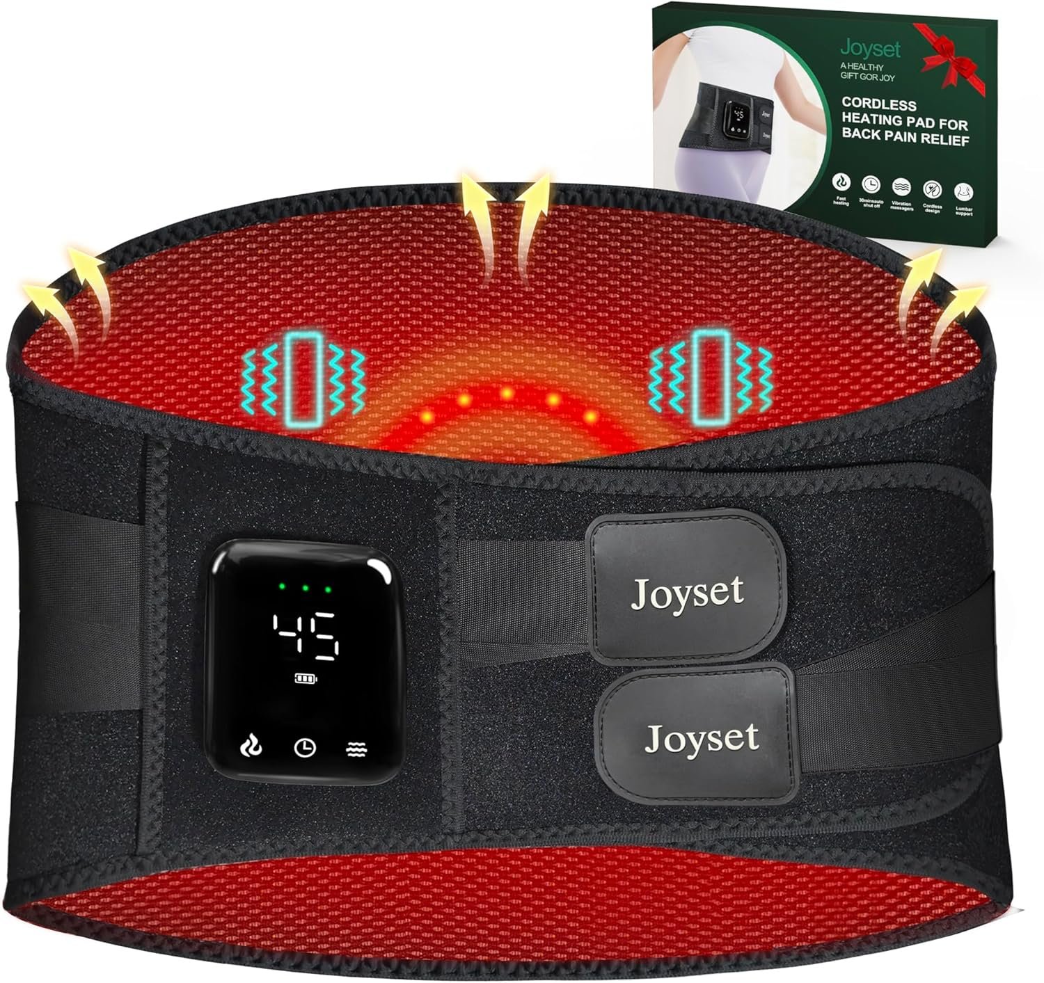 Joyset Cordless Heating Pad for Back Pain Relief,47-60″ Lower Back Massager with 5 Heat 5 Vibration,Portable Wearable Heating Pad for Cramps,Birthday Gifts for Women Men Mom Dad(Black)