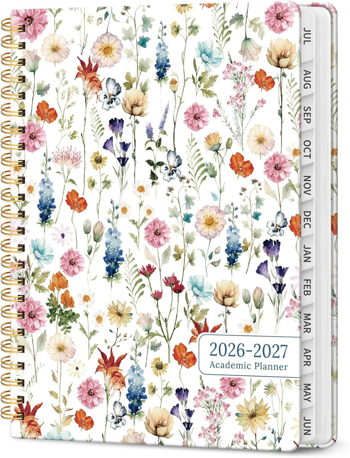 Planner 2026-2027, Academic Year Monthly and Weekly Calendar Planner, Jul 2026 – Jun 2027, Hardcover Teacher Student Planning Agenda book with Tabs, Perfect for School Office Supplies, 6.3″ x 8.5″ – Wildflowers