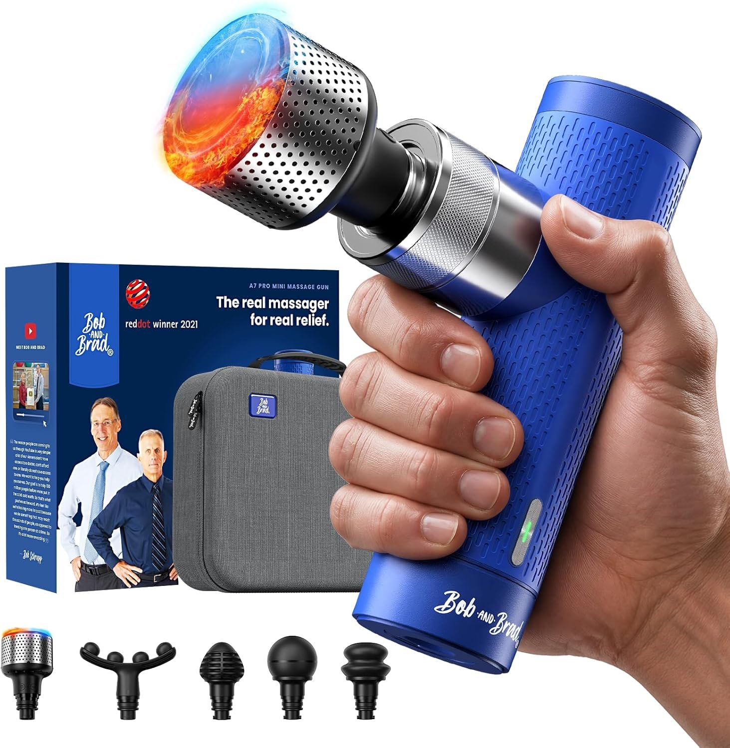 BOB AND BRAD A7 Pro Massage Gun with Heat & Cold Therapy for Back Pain & Recovery – 11mm Deep Tissue, Portable Quiet Handheld Gun, FSA-HSA Eligible with Case