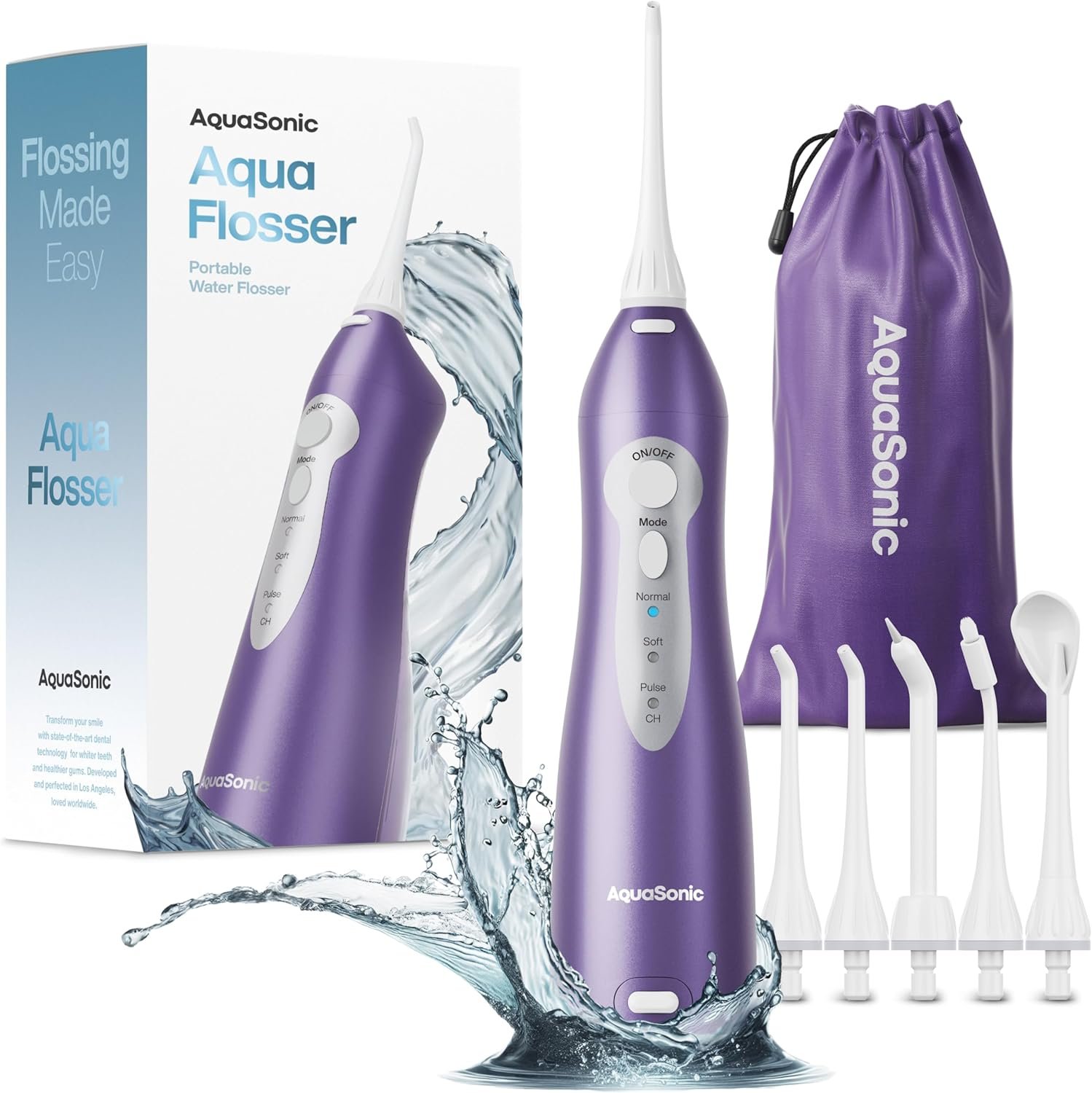 AquaSonic Water Flosser – Cordless Rechargeable Water Flossers for Teeth Cleaning – Waterproof Aqua Flosser, Portable Oral Irrigator for Dental Cleaning with 5 Jet Tips – Braces Home Travel
